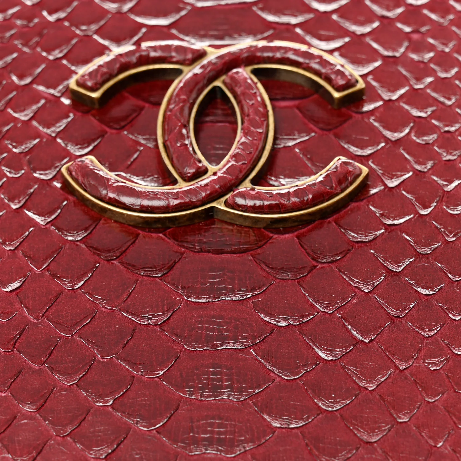 Snakeskin Calfskin Quilted Small Coco Curve Vanity Burgundy - Image 13