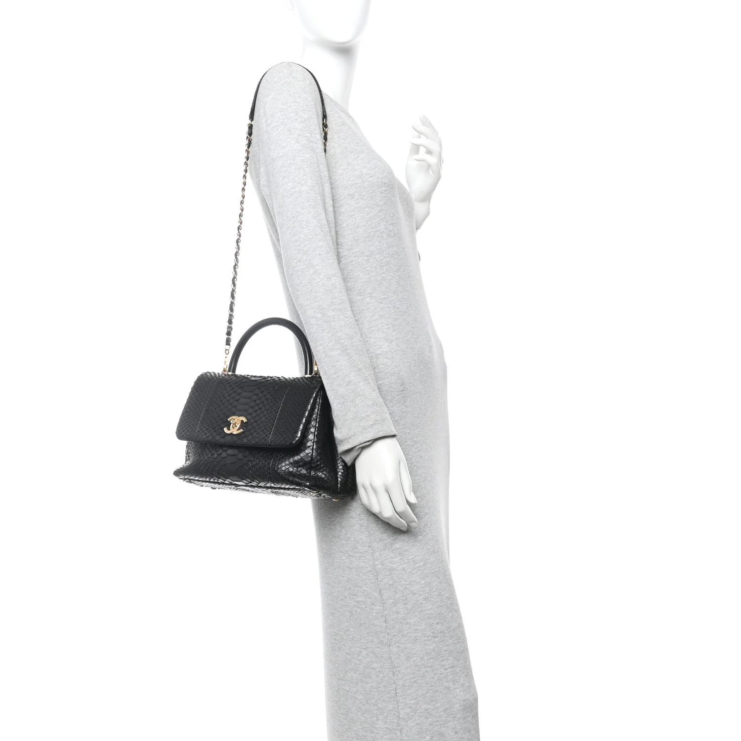 Snakeskin Small Coco Handle Flap Black - Image 2
