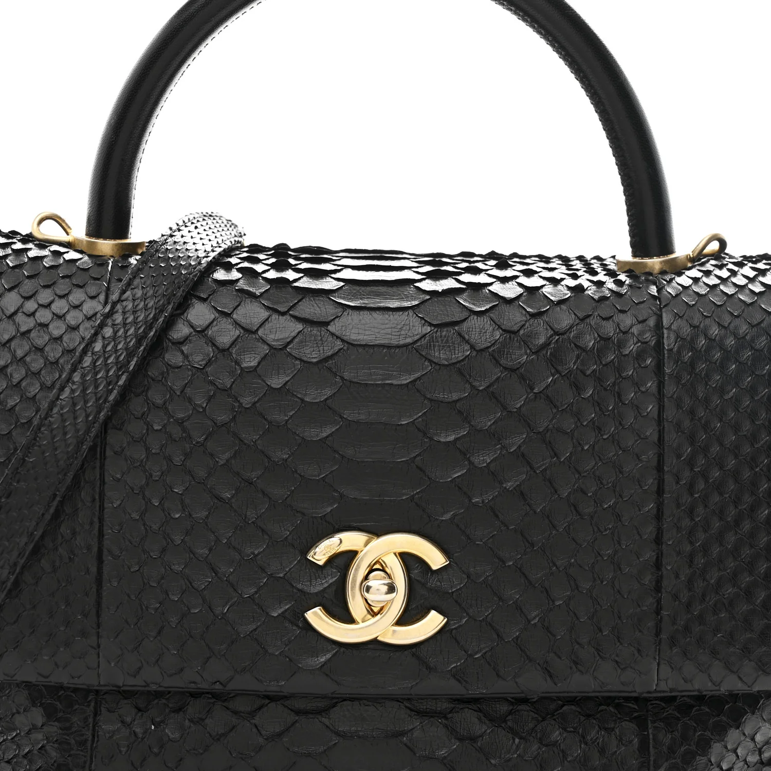 Snakeskin Small Coco Handle Flap Black - Image 9