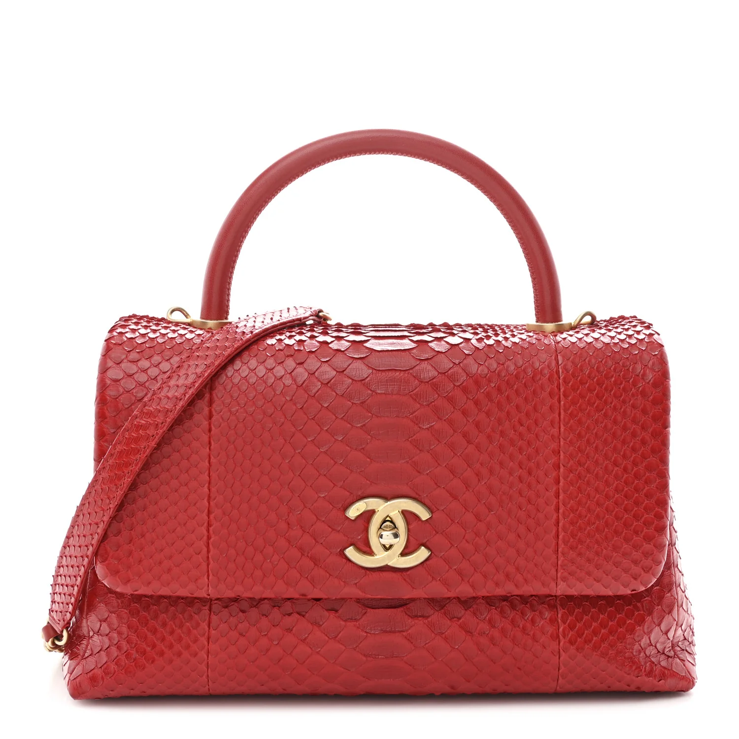 Snakeskin Small Coco Handle Flap Red