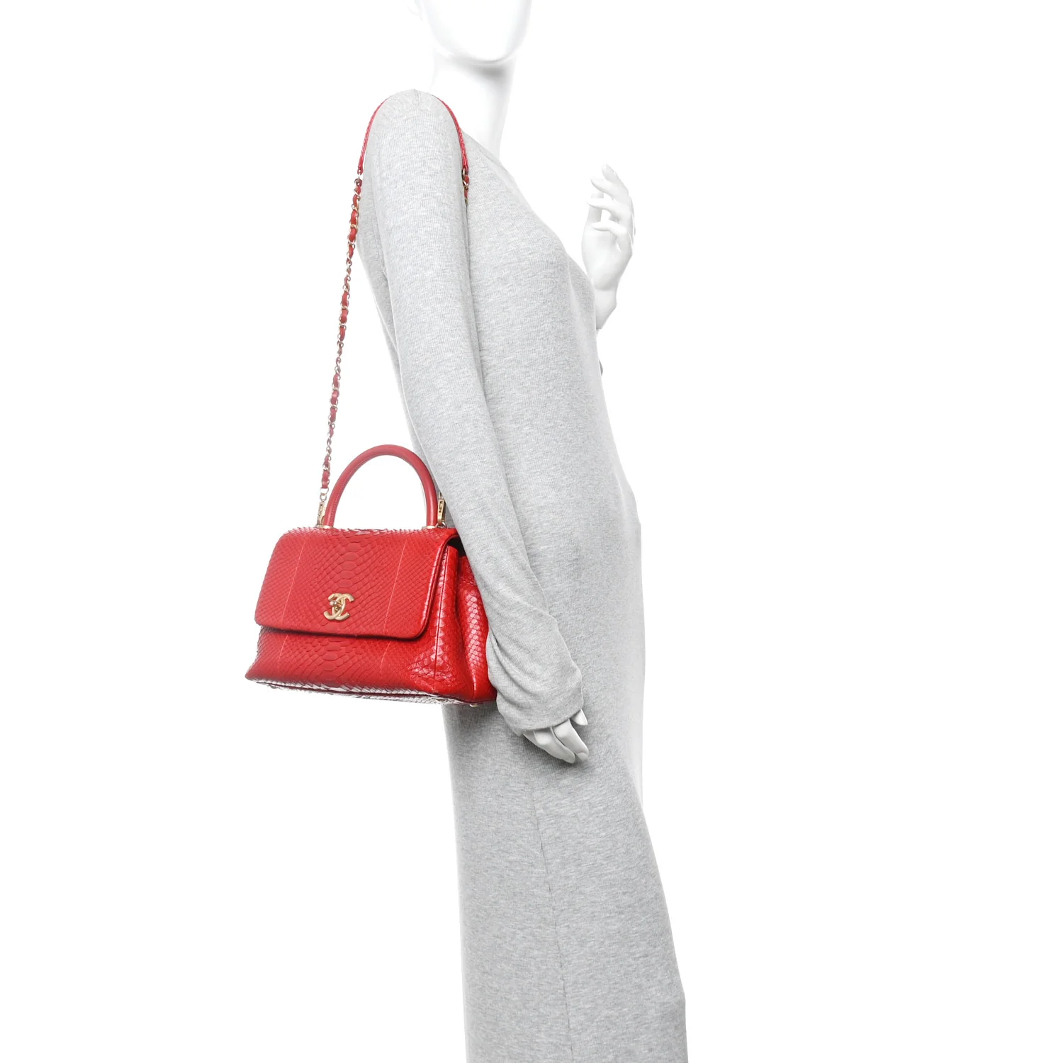Snakeskin Small Coco Handle Flap Red - Image 2