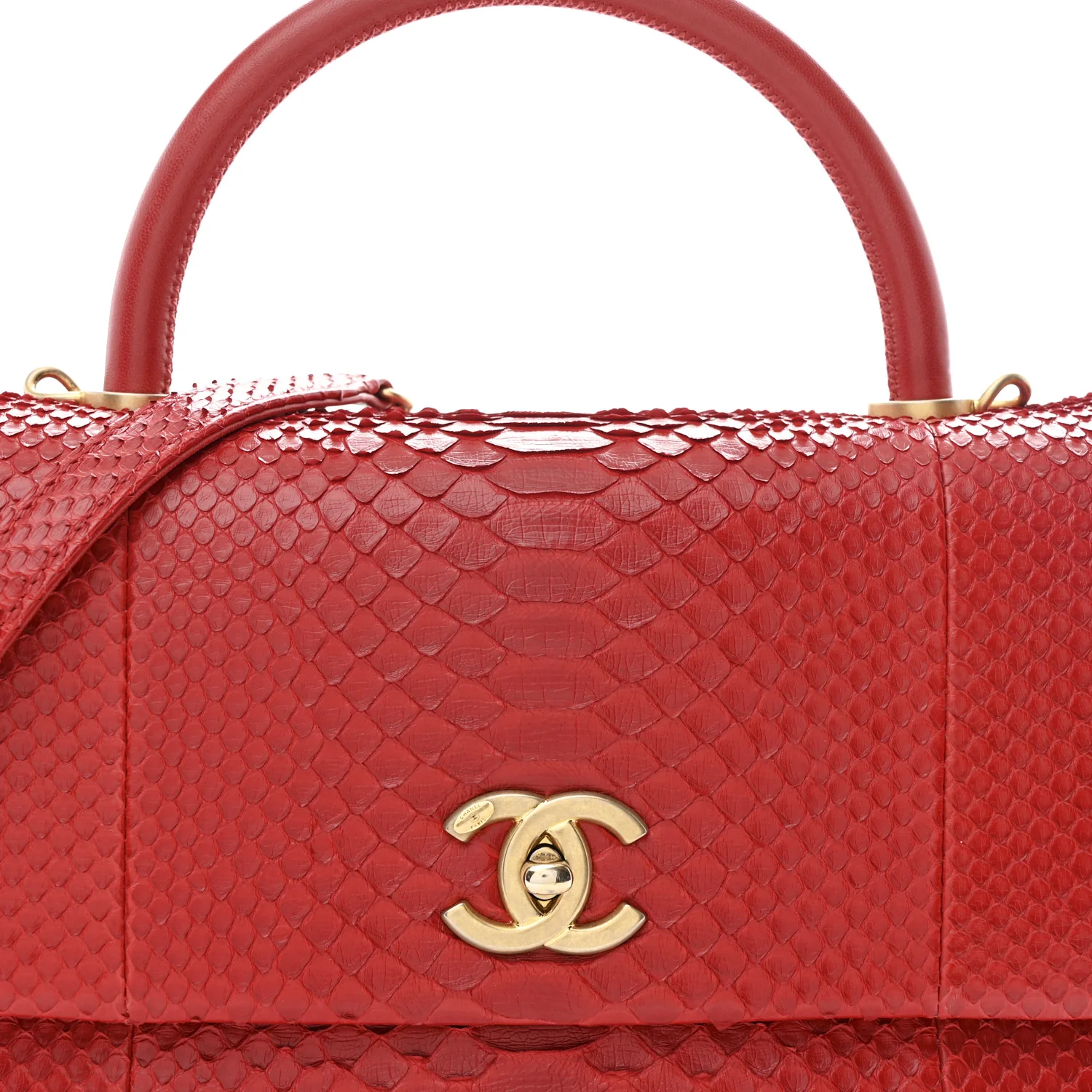 Snakeskin Small Coco Handle Flap Red - Image 9