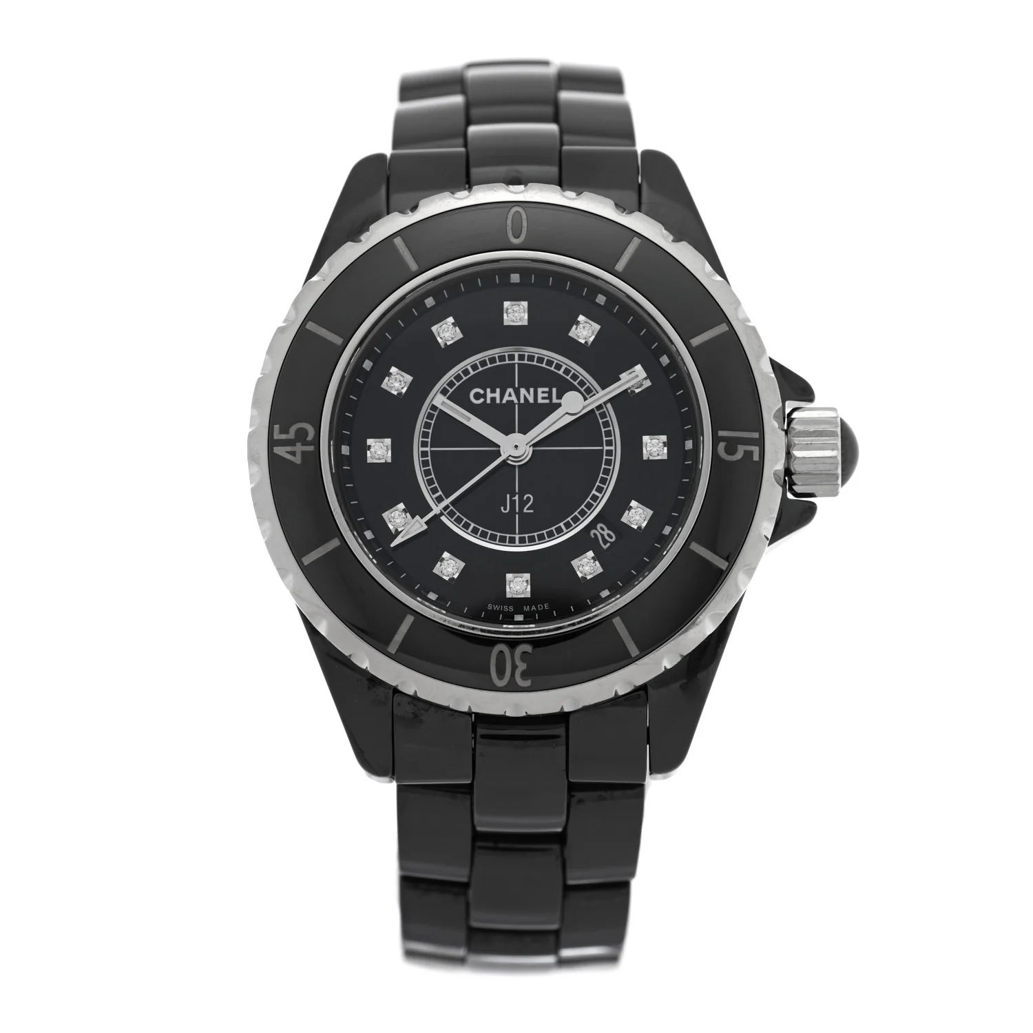 Stainless Steel Ceramic Diamond 33mm J12 Quartz Watch Black