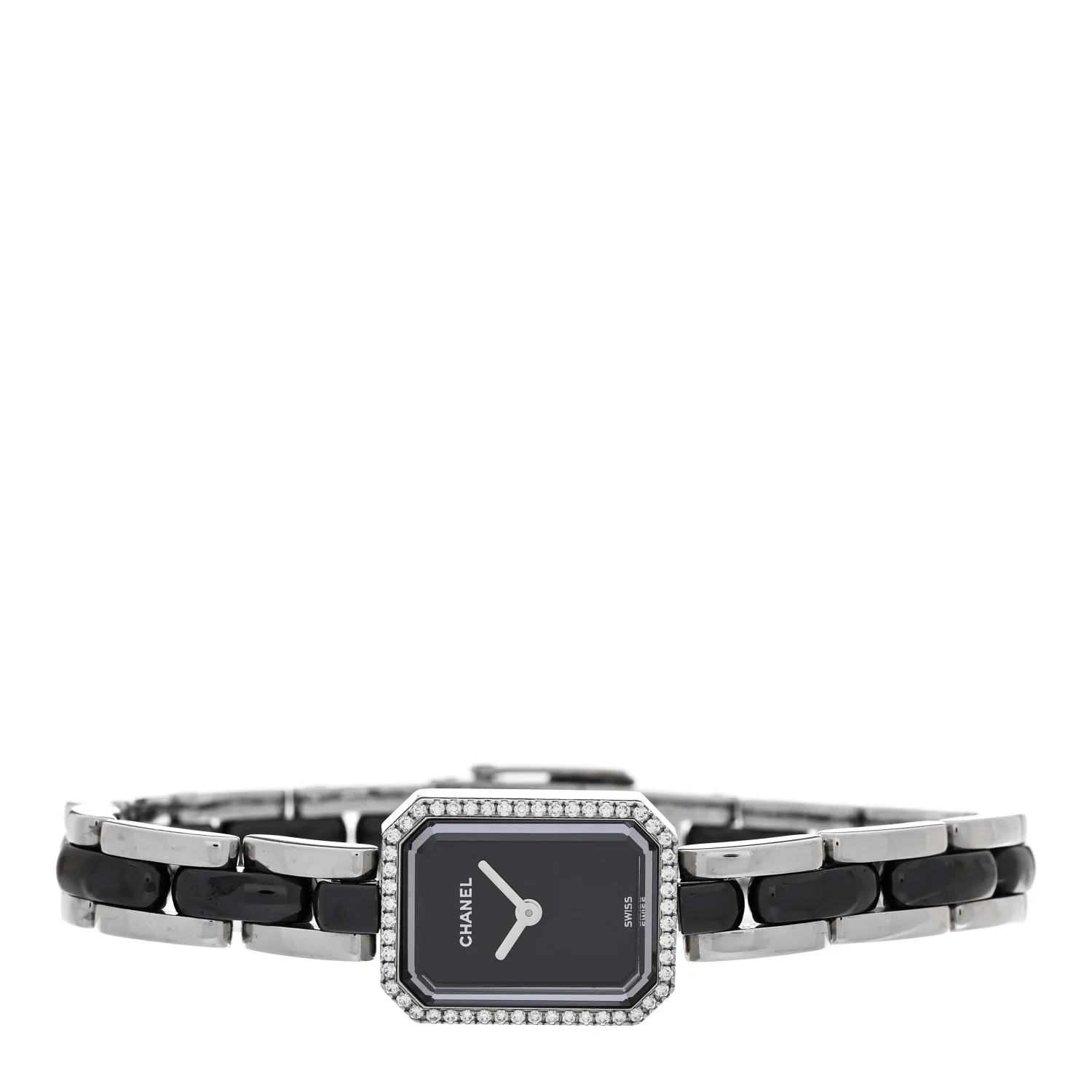 Stainless Steel Ceramic Diamond Bezel 16mm Premiere Quartz Watch Black - Image 2