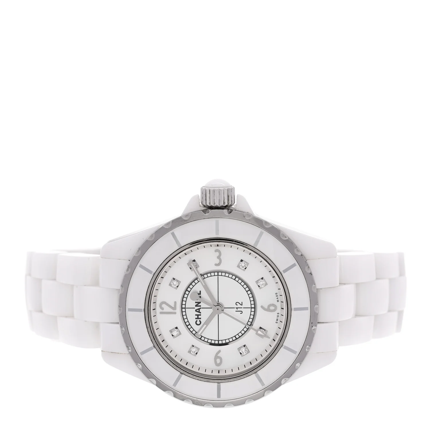 Stainless Steel Ceramic Diamond Mother of Pearl 33mm J12 Quartz Watch White - Image 2
