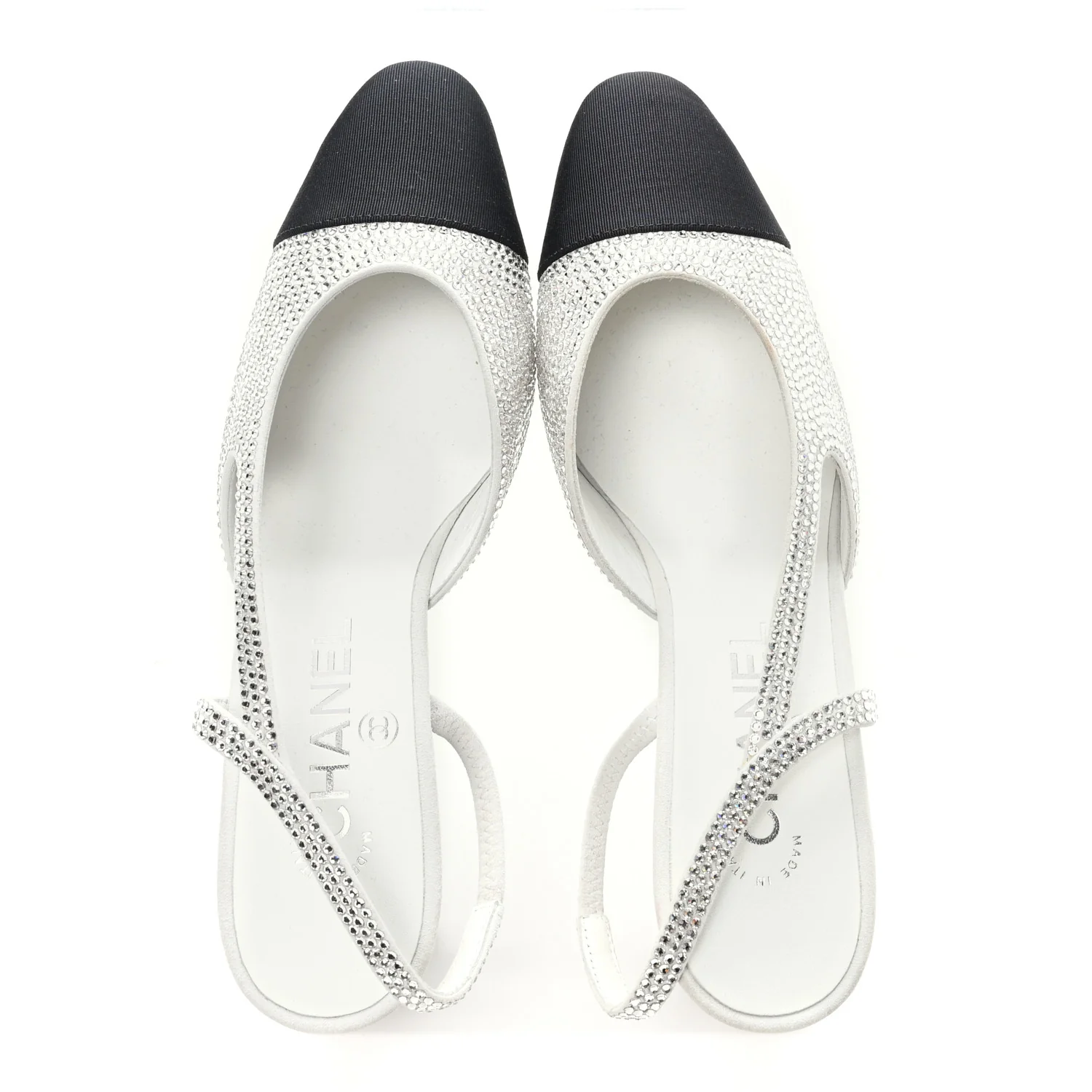 Strass Grosgrain Cap Toe CC Slingback Pumps 36 Silver Black - Image 2