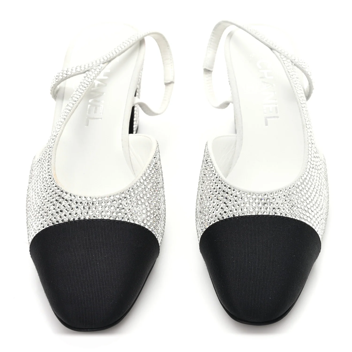 Strass Grosgrain Cap Toe CC Slingback Pumps 36 Silver Black - Image 3