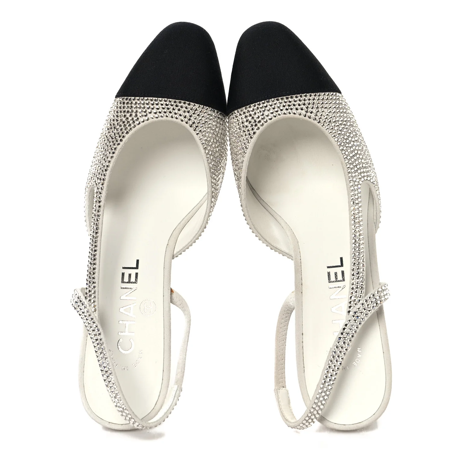 Strass Grosgrain Cap Toe CC Slingback Pumps 36 Silver Black - Image 2