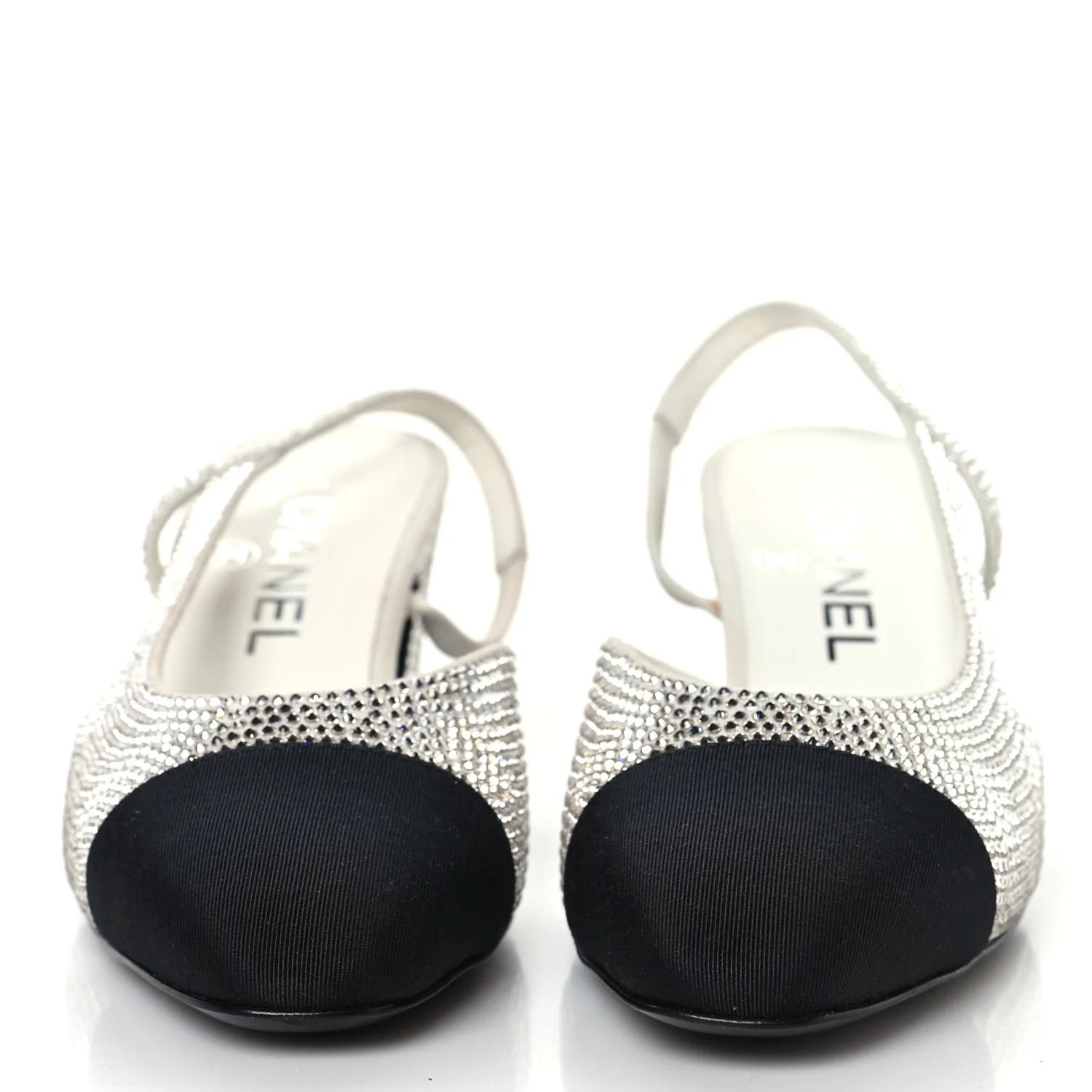 Strass Grosgrain Cap Toe CC Slingback Pumps 36 Silver Black - Image 3