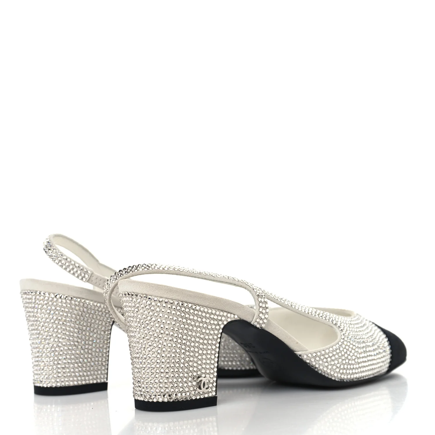 Strass Grosgrain Cap Toe CC Slingback Pumps 36 Silver Black - Image 5