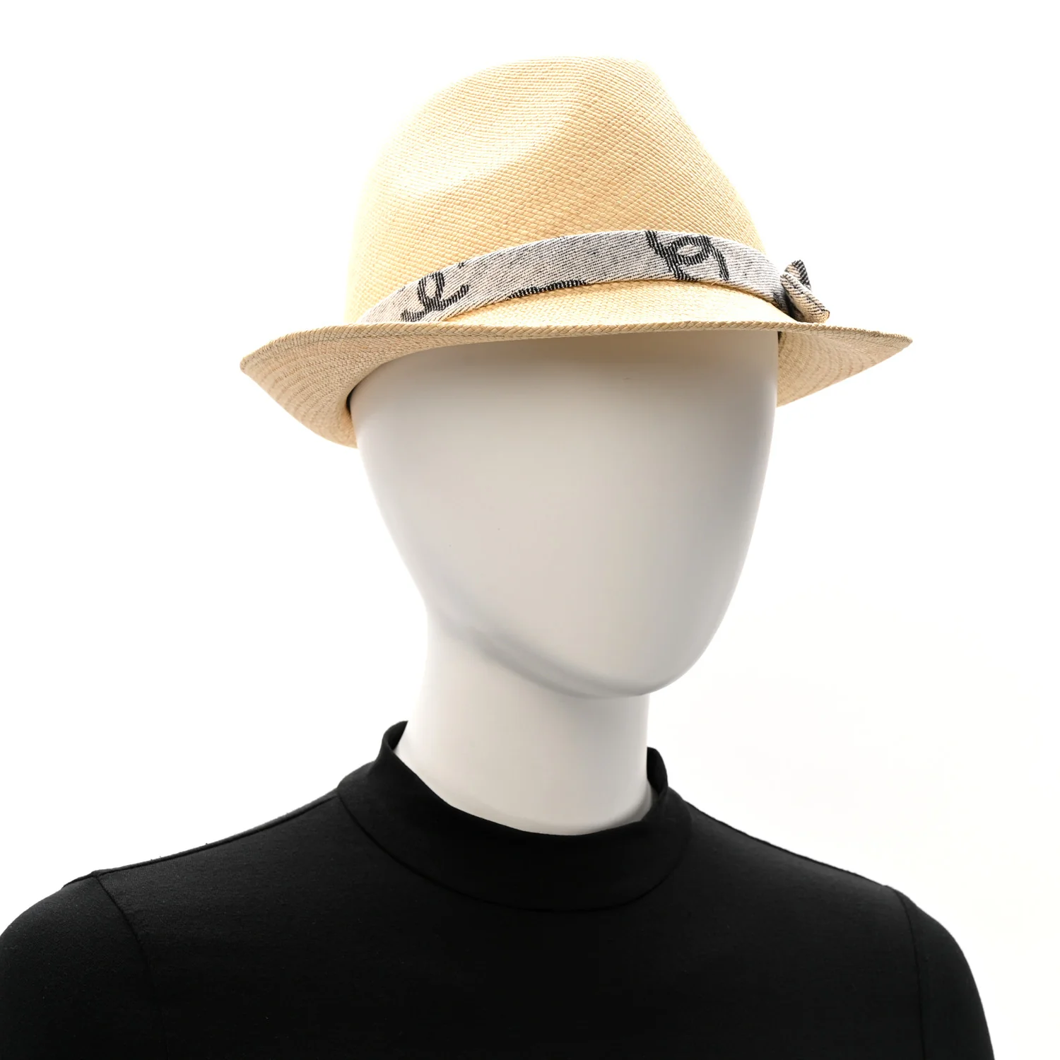 Straw CC Fedora Hat S Beige - Image 2