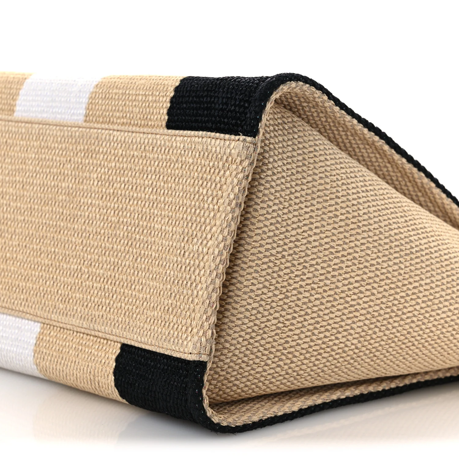 Straw Raffia Calfskin Striped Medium Deauville Tote Black Beige Ivory - Image 10