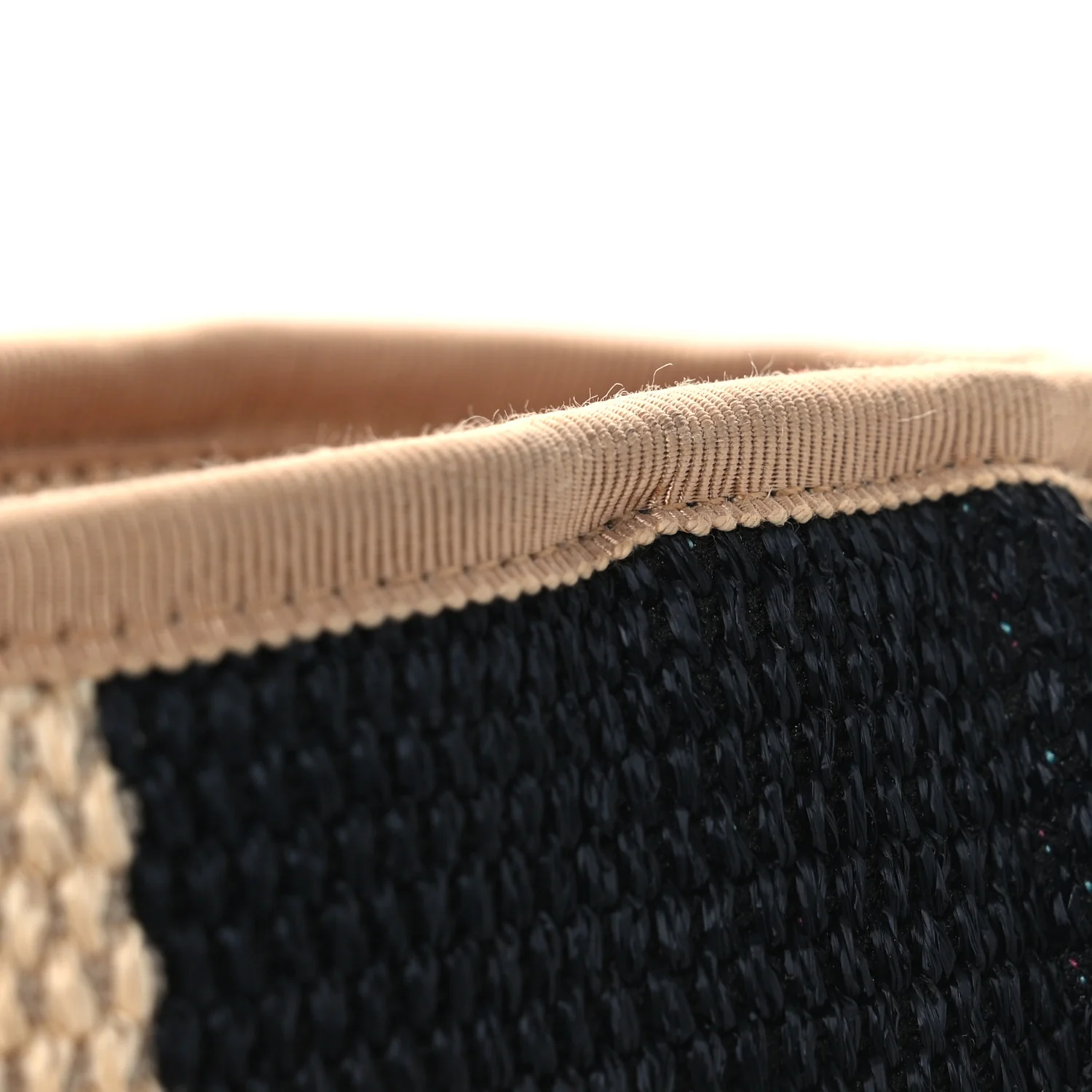 Straw Raffia Calfskin Striped Medium Deauville Tote Black Beige Ivory - Image 13