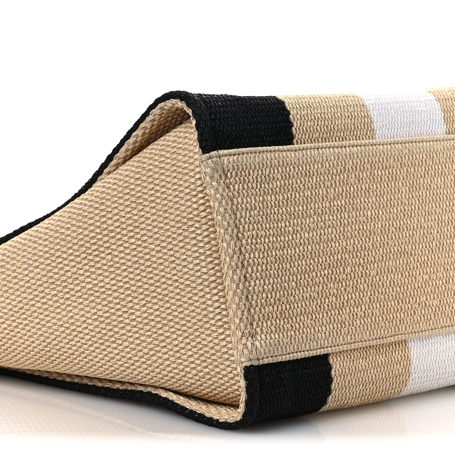 Straw Raffia Calfskin Striped Medium Deauville Tote Black Beige Ivory - Image 9