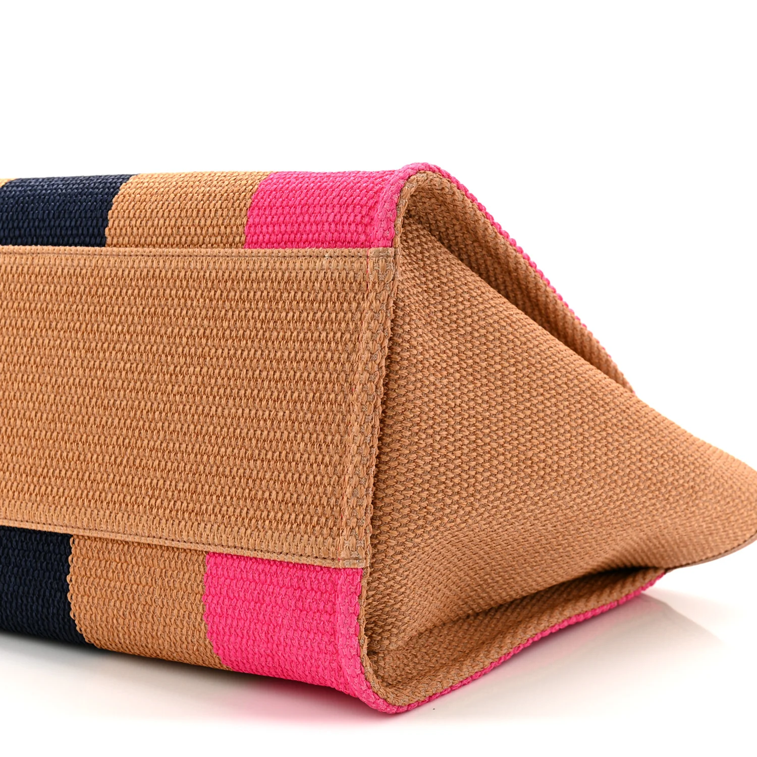 Straw Raffia Calfskin Striped Medium Deauville Tote Dark Beige Fuchsia Navy Blue - Image 10