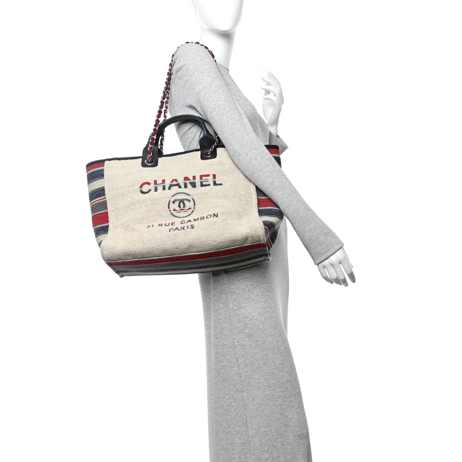 Striped Canvas Medium Deauville Tote Beige - Image 2