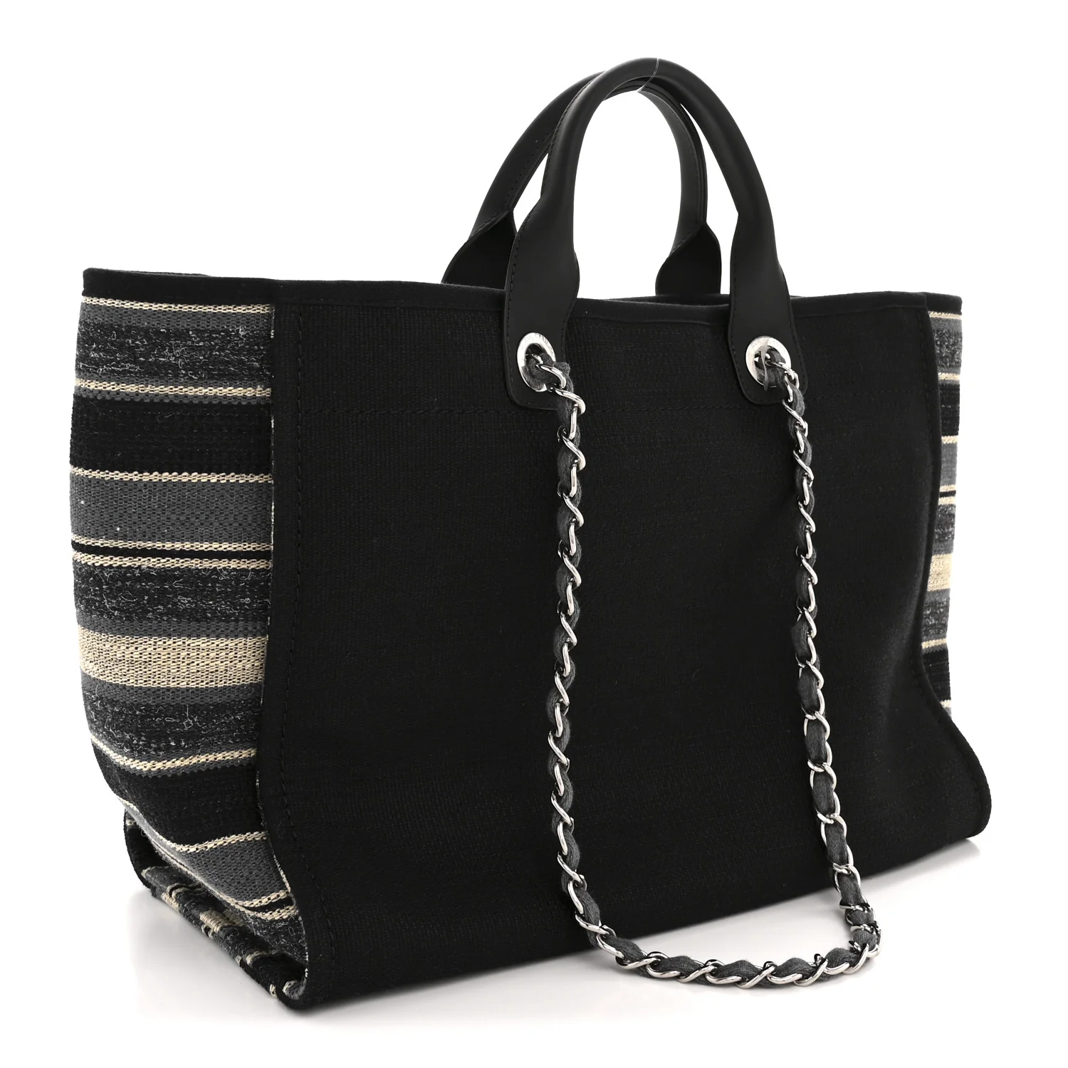 Striped Canvas Medium Deauville Tote Grey Black - Image 3