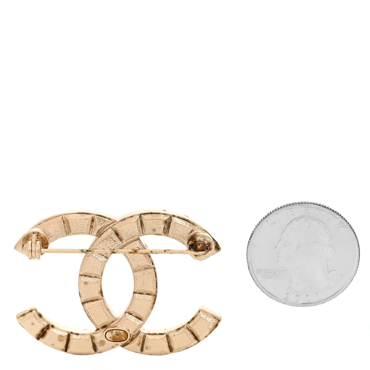 Studded CC Pin Brooch Gold - Image 2