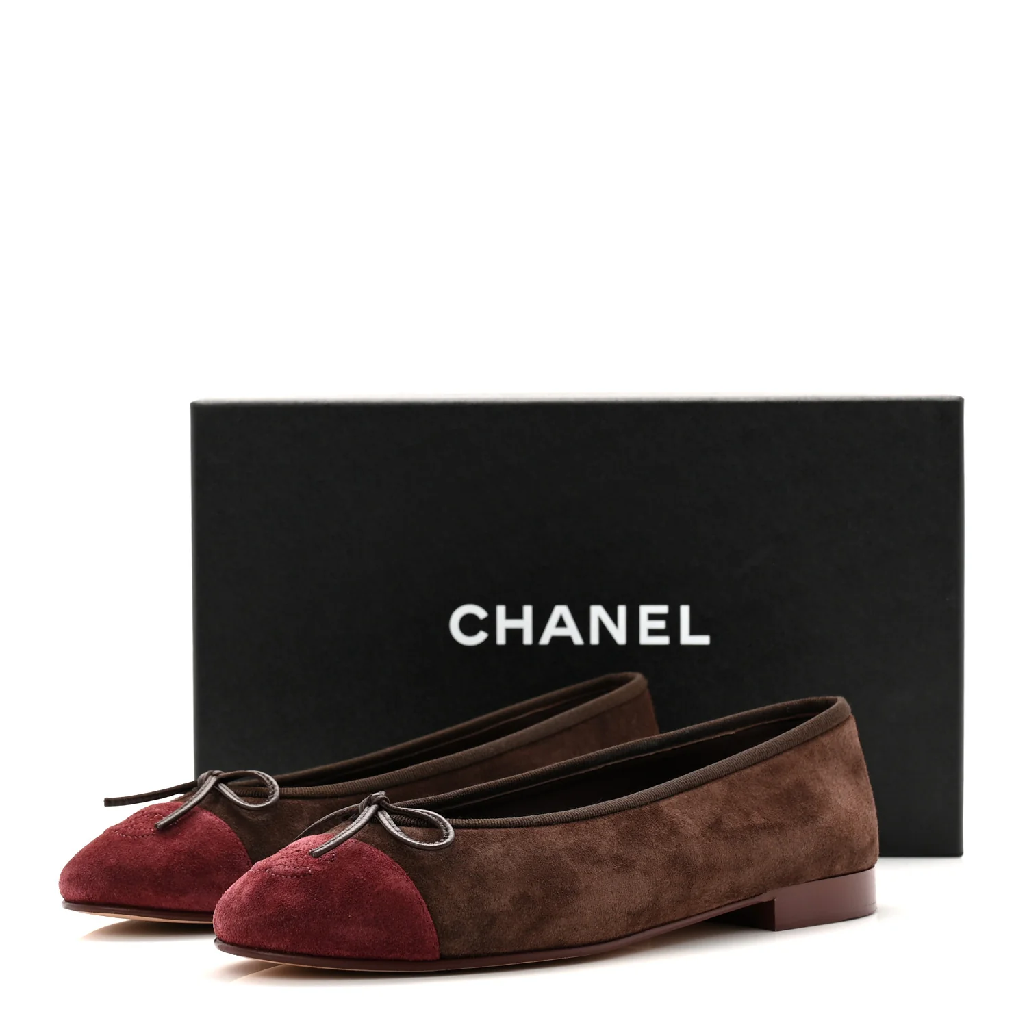 Suede Calfskin Cap Toe CC Ballerina Flats 37.5 Dark Brown Burgundy - Image 10
