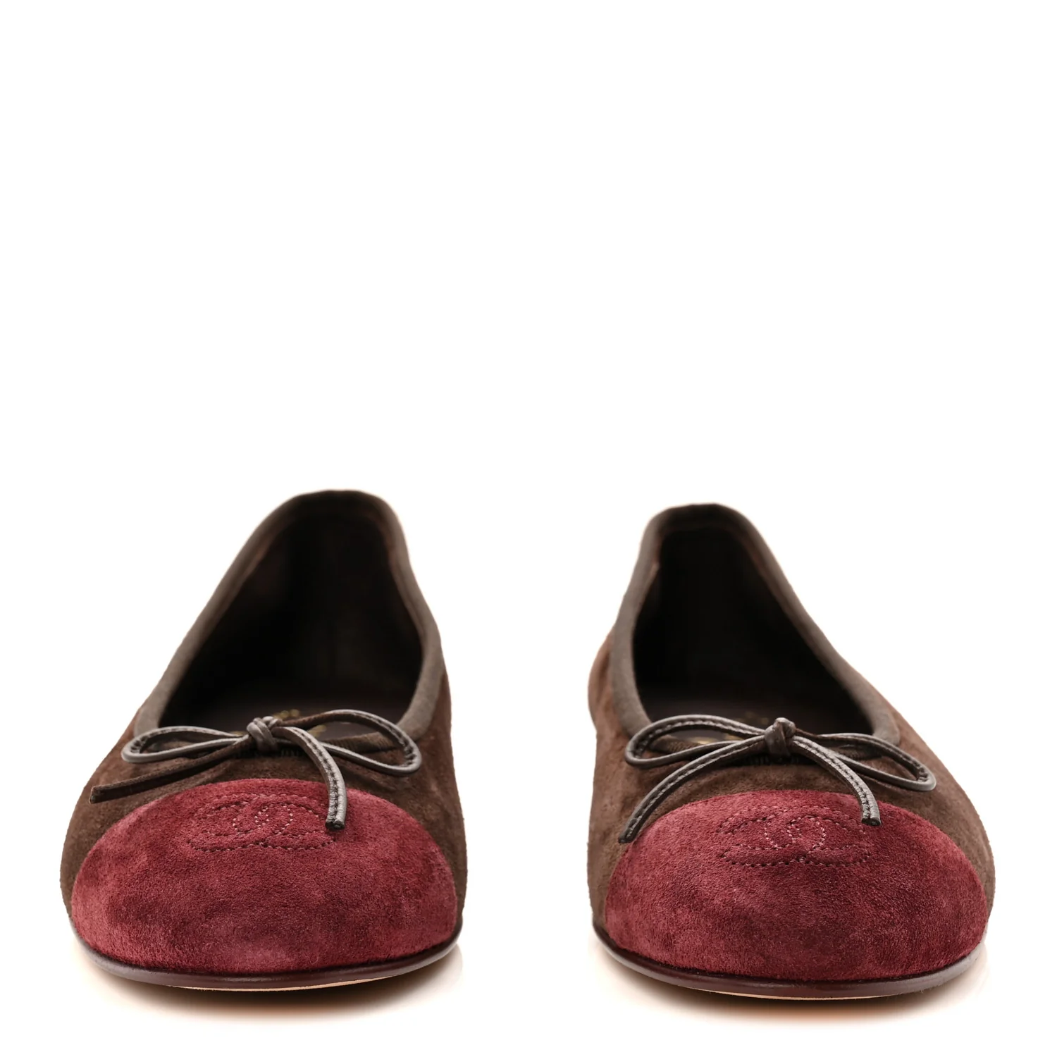 Suede Calfskin Cap Toe CC Ballerina Flats 37.5 Dark Brown Burgundy - Image 3