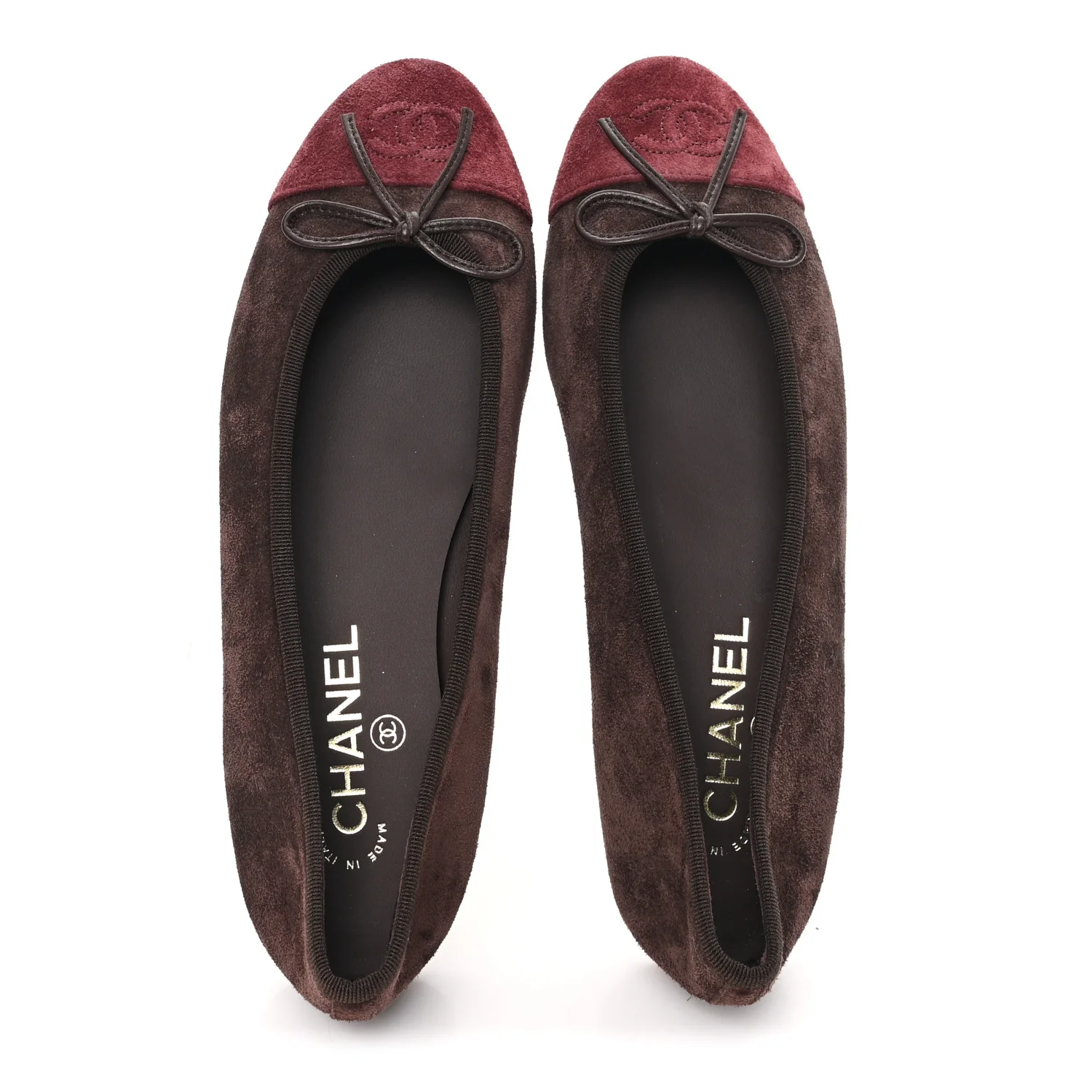 Suede Calfskin Cap Toe CC Ballerina Flats 38.5 Dark Brown Burgundy - Image 5