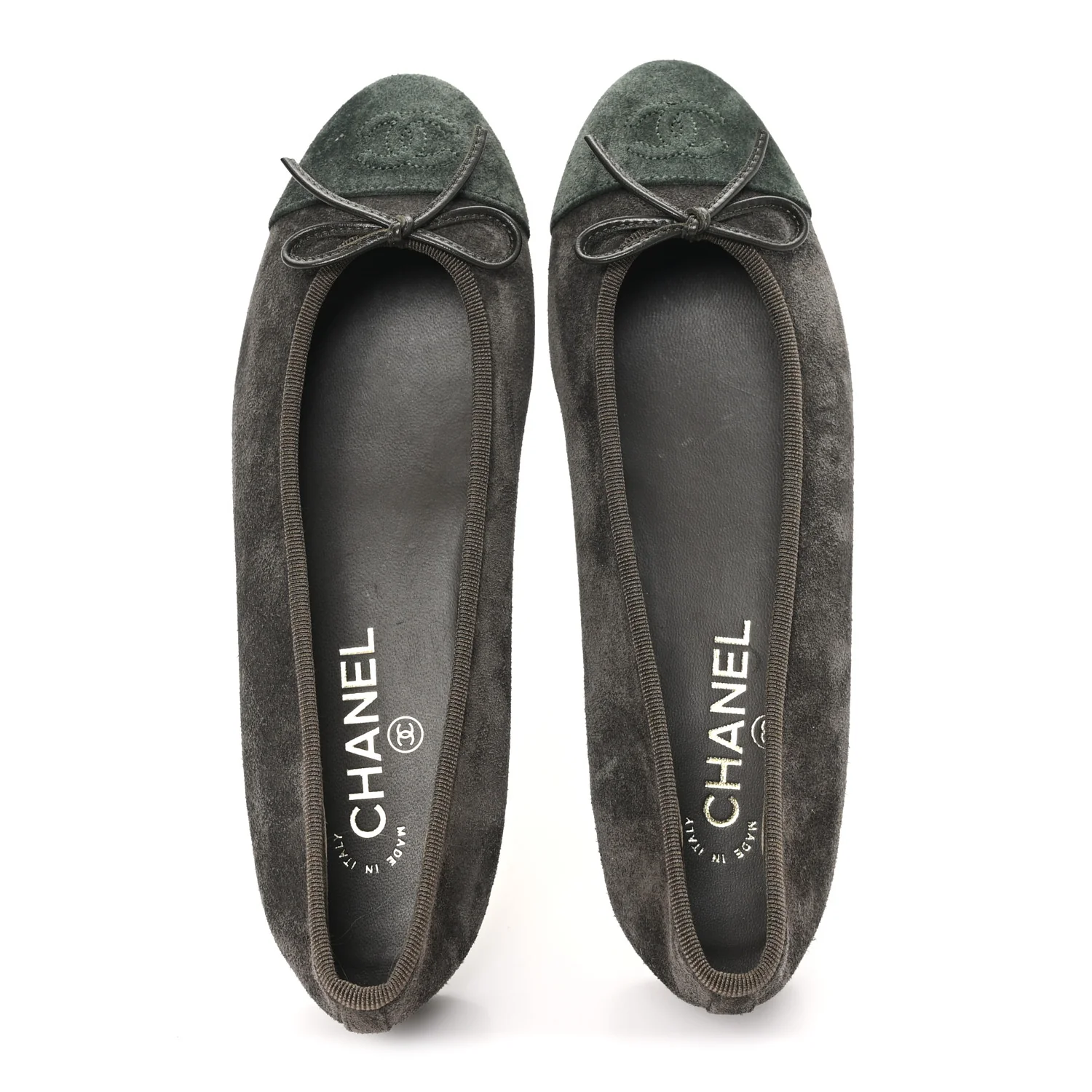 Suede Calfskin Cap Toe CC Ballerina Flats 38.5 Dark Khaki Dark Green - Image 2