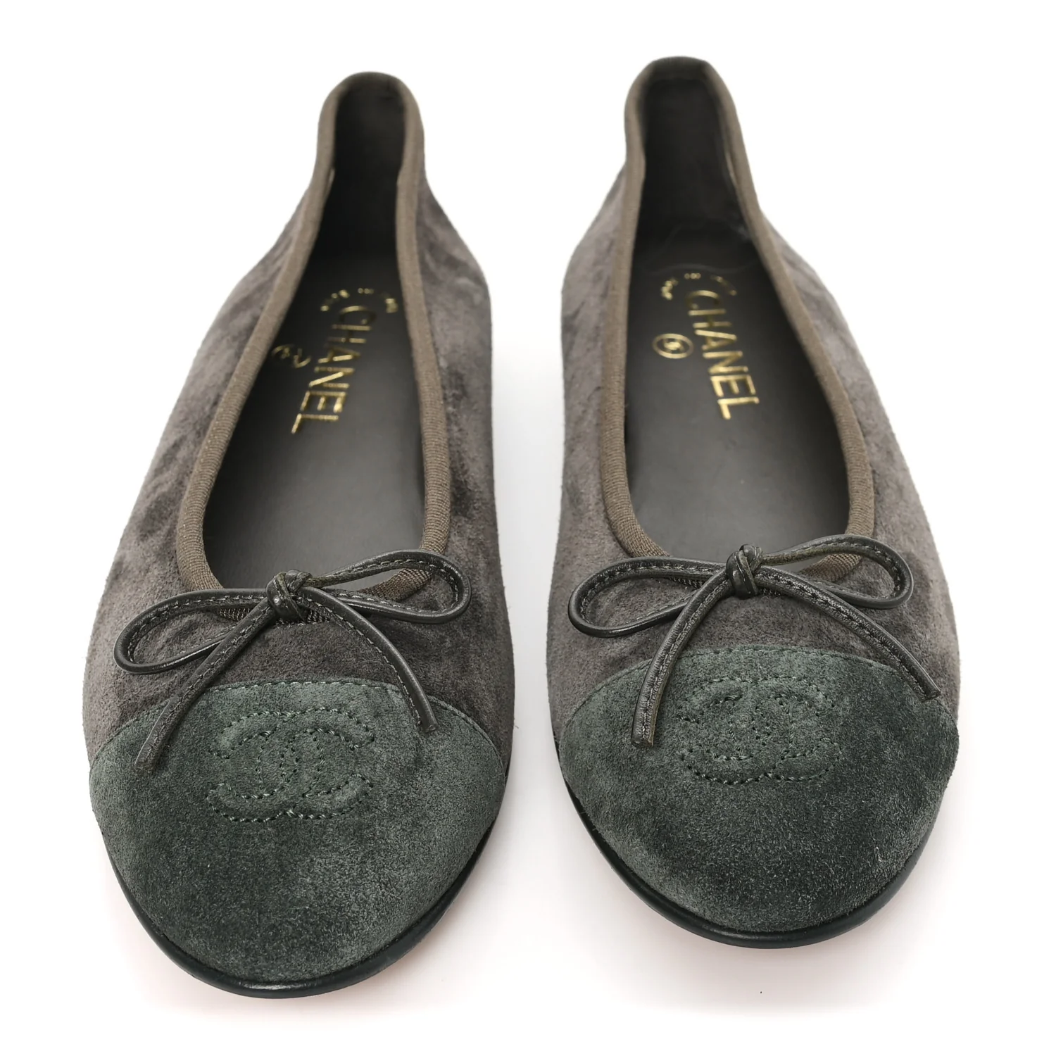 Suede Calfskin Cap Toe CC Ballerina Flats 38.5 Dark Khaki Dark Green - Image 3