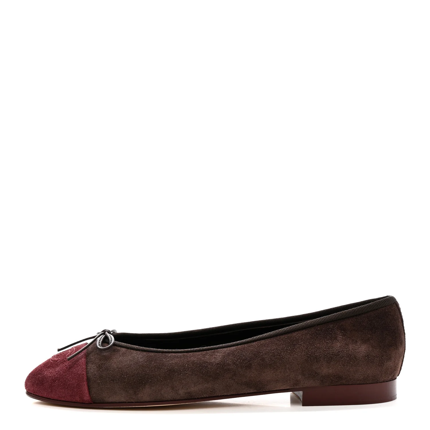 Suede Calfskin Cap Toe CC Ballerina Flats 40 Dark Brown Burgundy