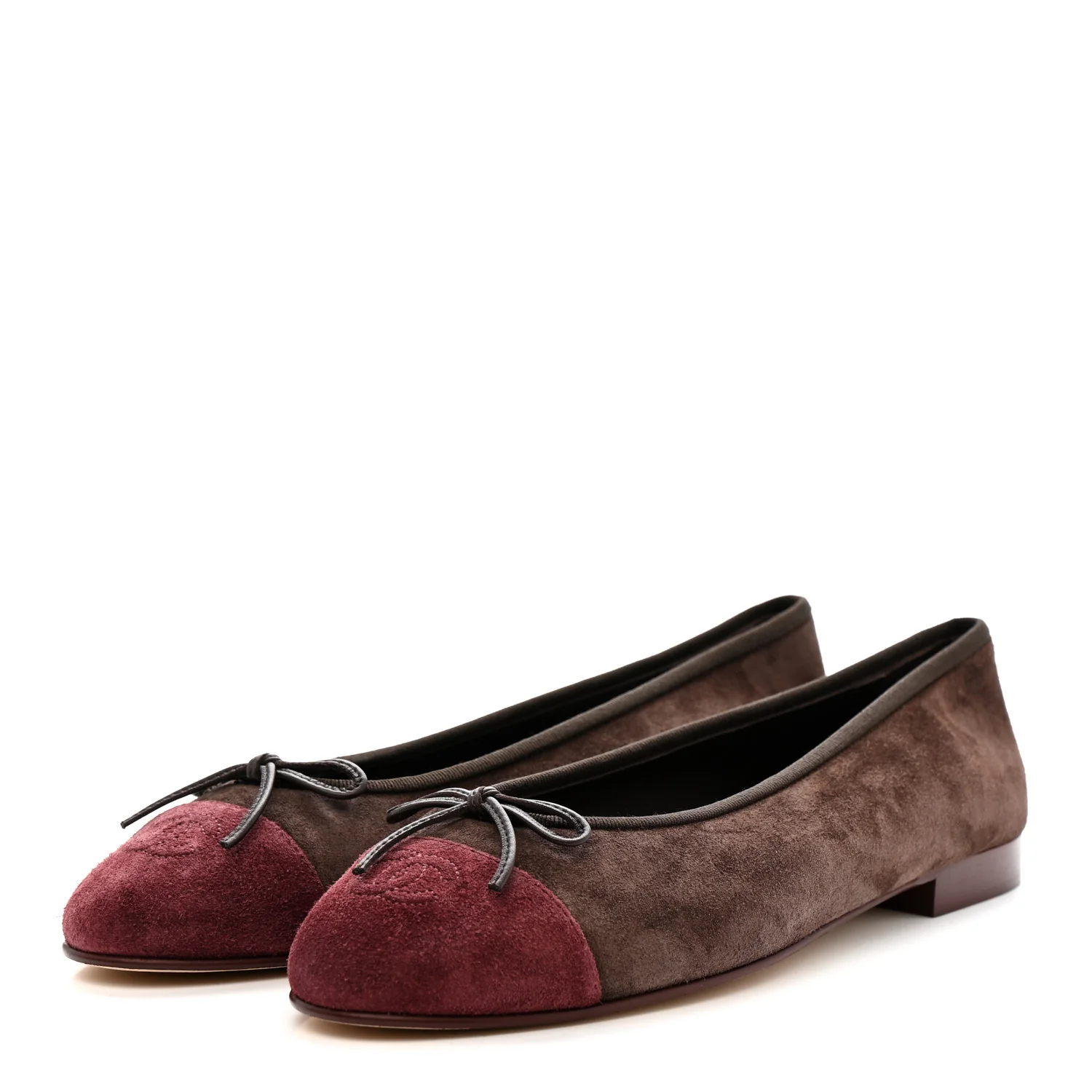 Suede Calfskin Cap Toe CC Ballerina Flats 40 Dark Brown Burgundy - Image 4