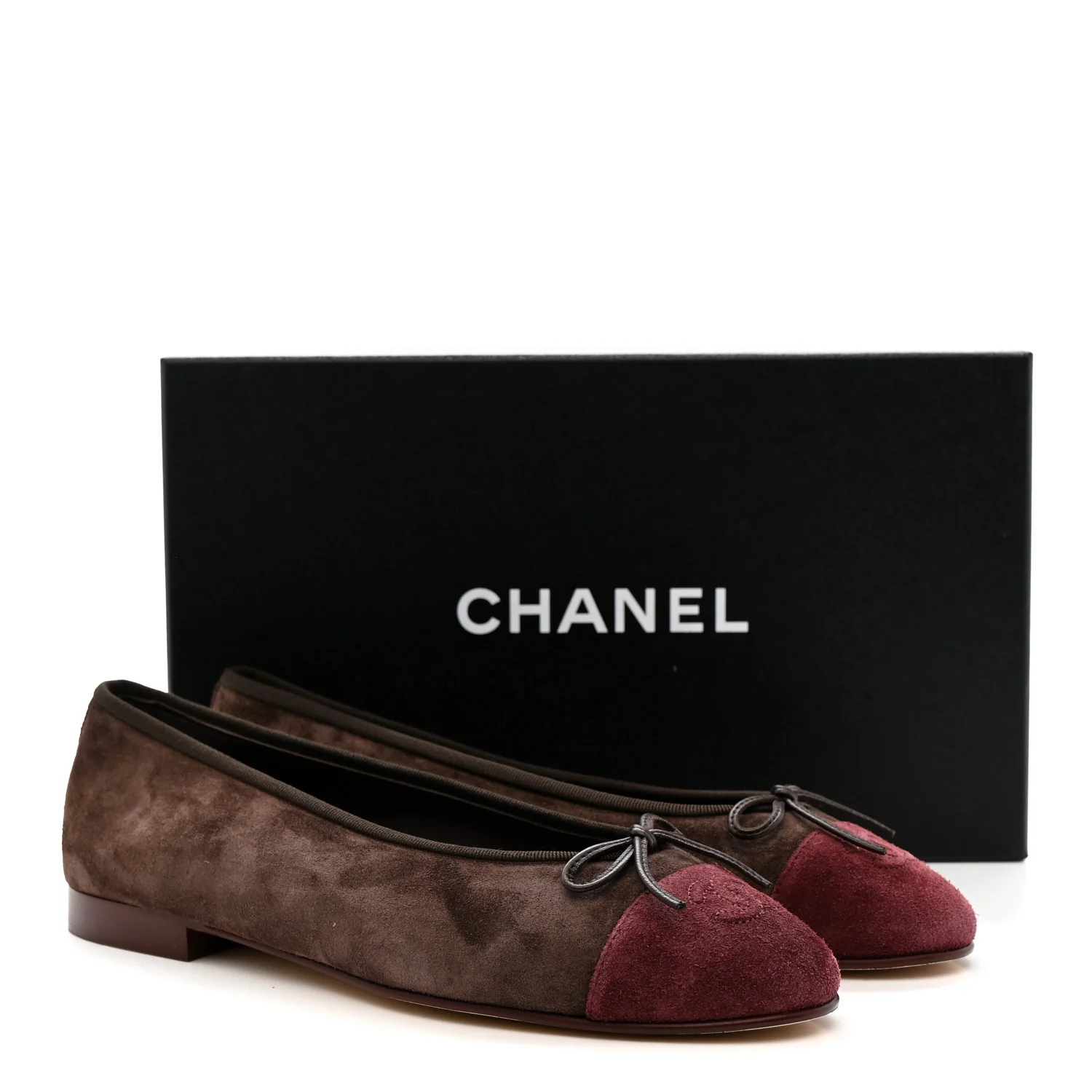 Suede Calfskin Cap Toe CC Ballerina Flats 40 Dark Brown Burgundy - Image 9