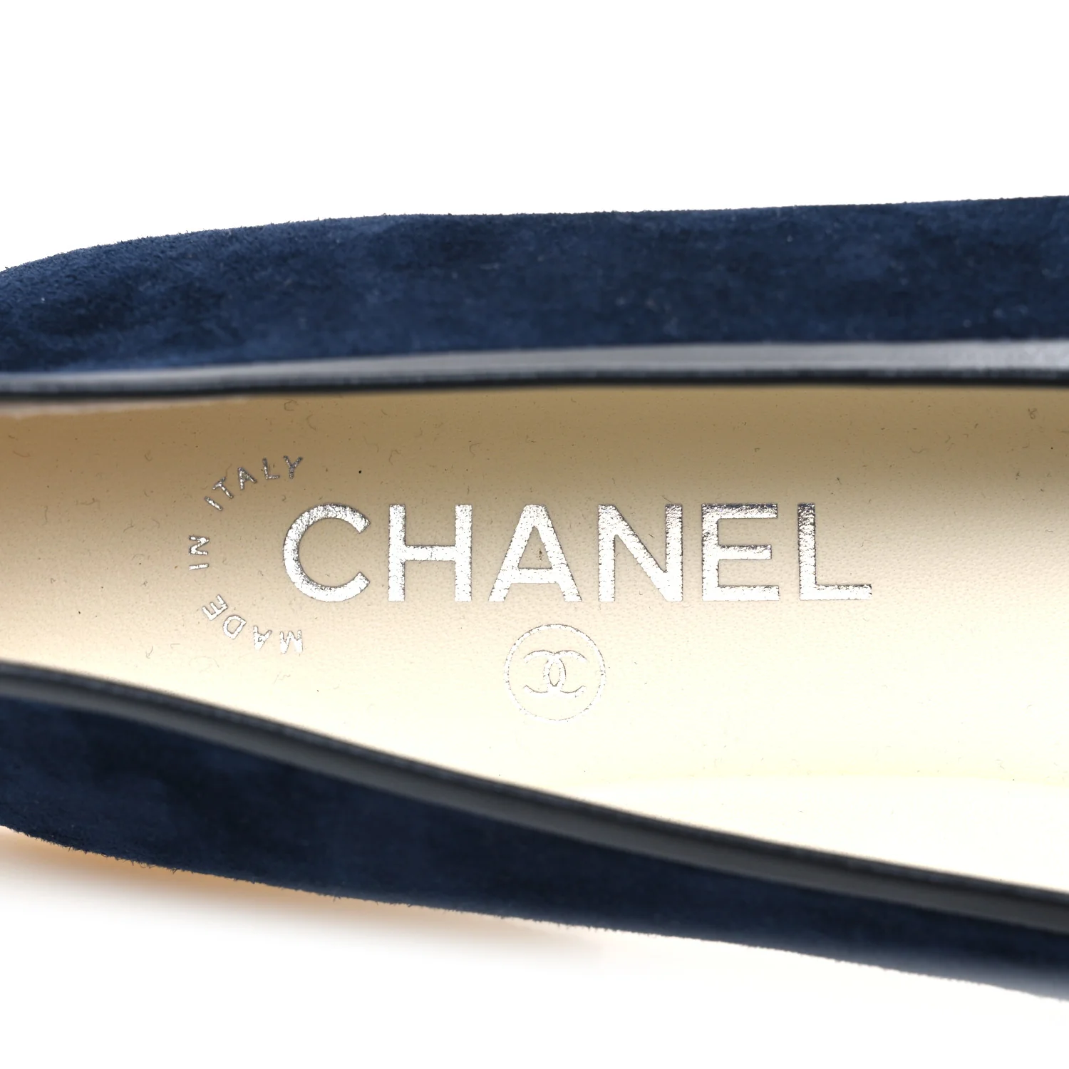 Suede Calfskin Cap Toe CC Ballerina Flats 40 Navy Black - Image 10