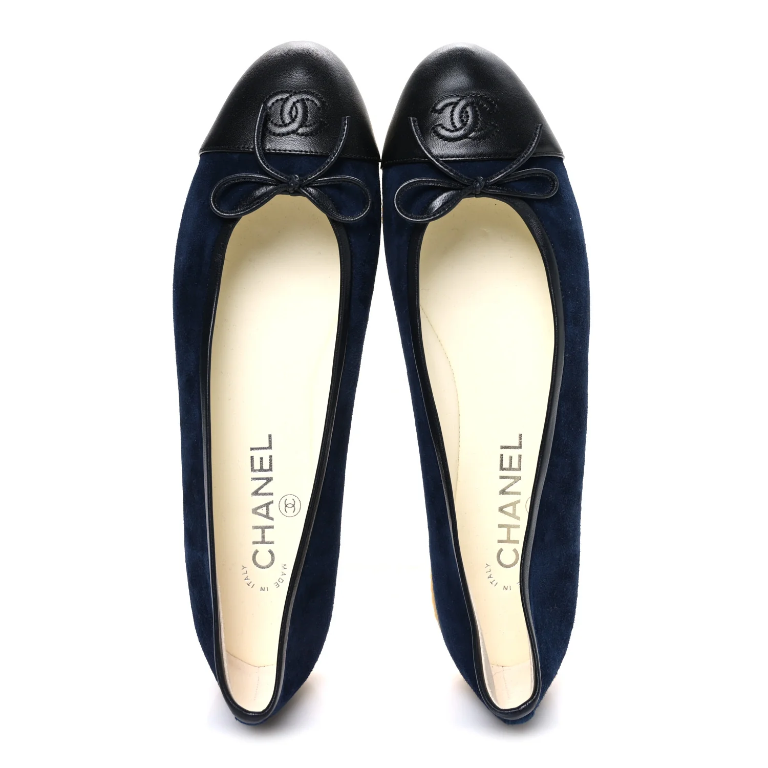 Suede Calfskin Cap Toe CC Ballerina Flats 40 Navy Black - Image 2