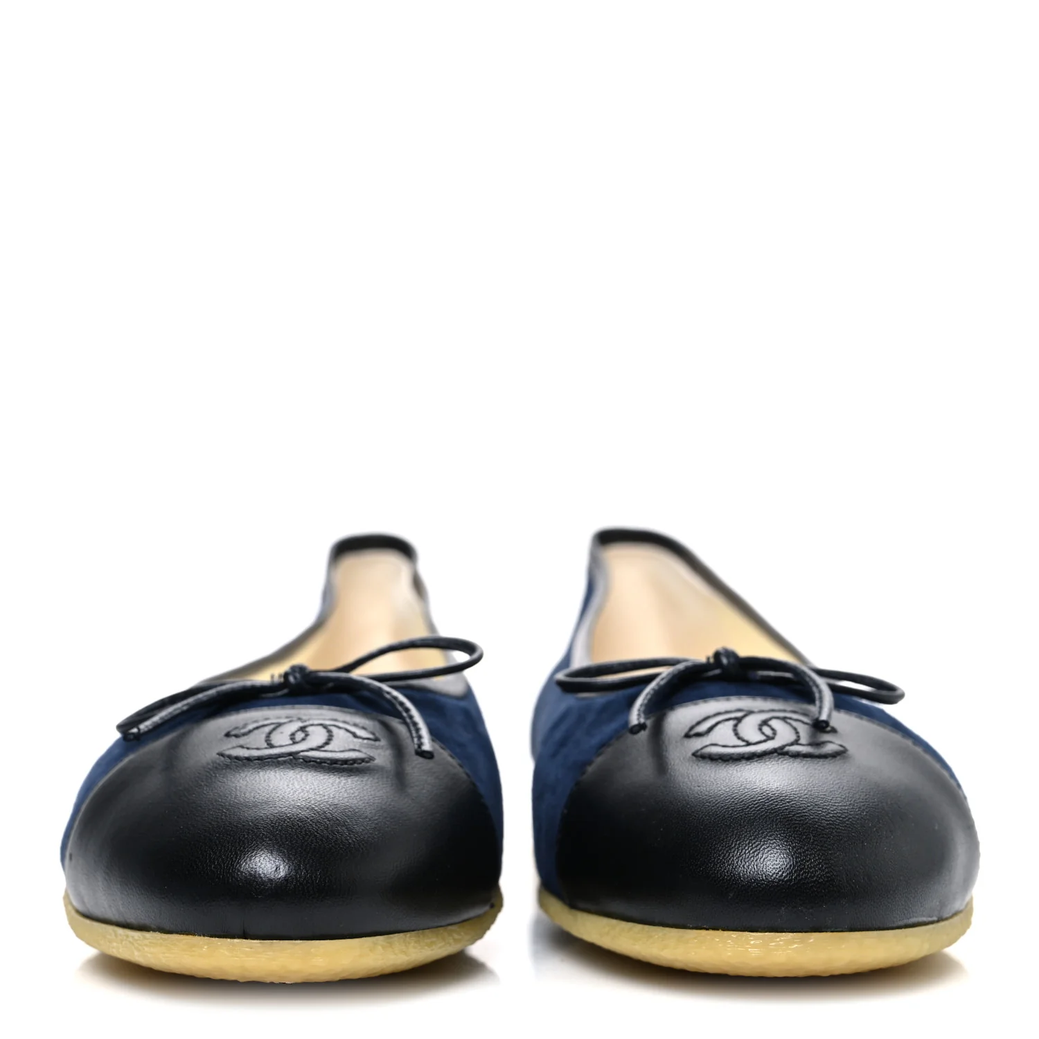 Suede Calfskin Cap Toe CC Ballerina Flats 40 Navy Black - Image 3
