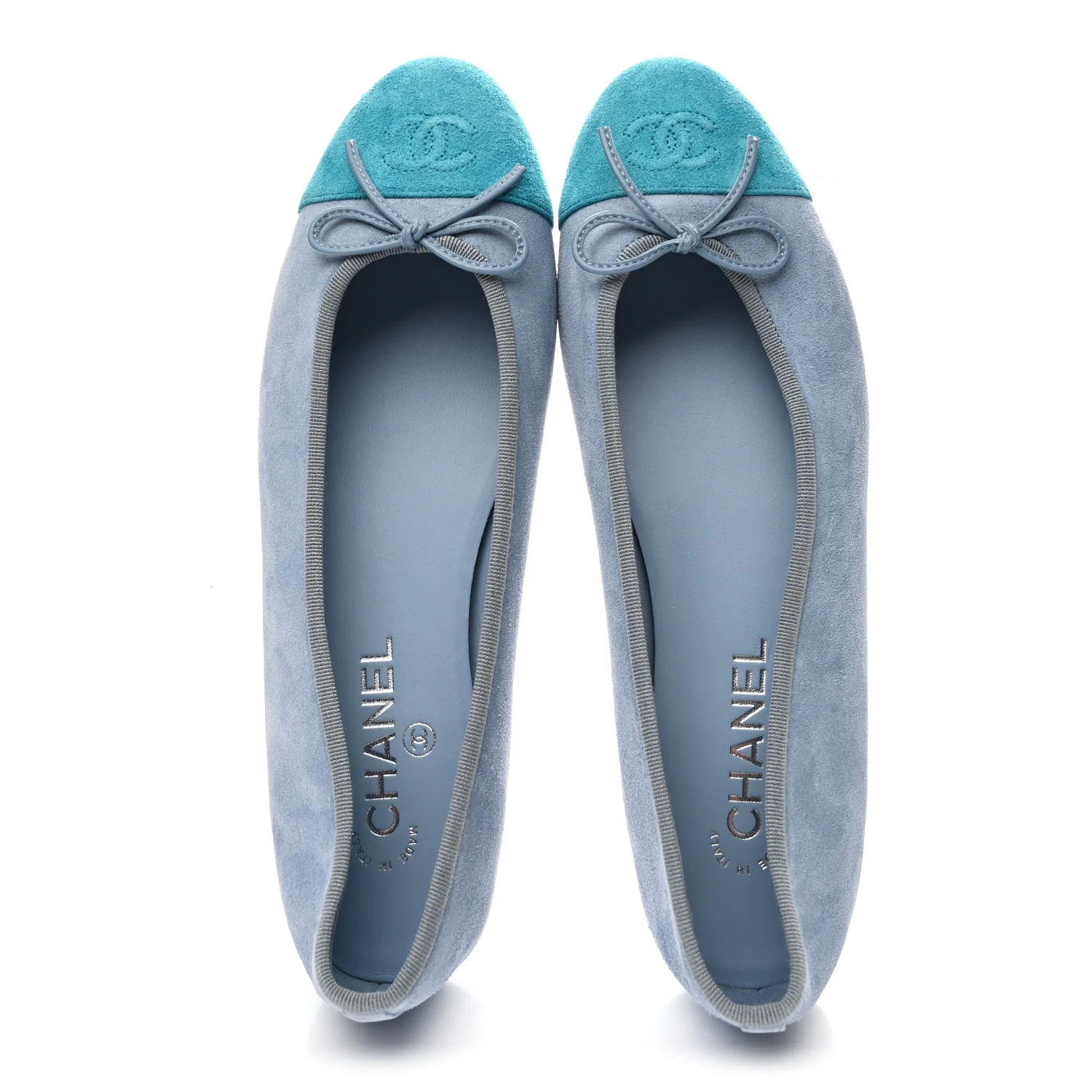 Suede Calfskin Cap Toe CC Ballerina Flats 40.5 Light Blue Turquoise - Image 2