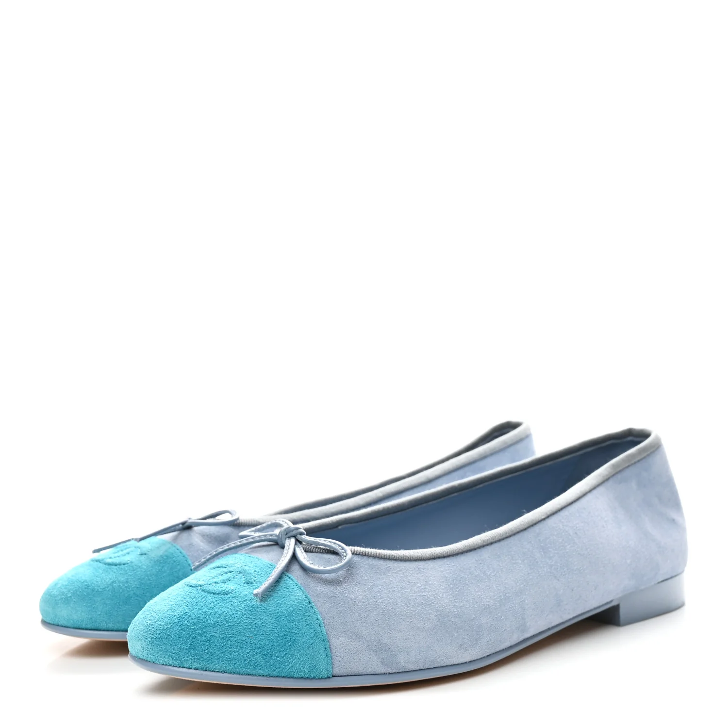 Suede Calfskin Cap Toe CC Ballerina Flats 40.5 Light Blue Turquoise - Image 4