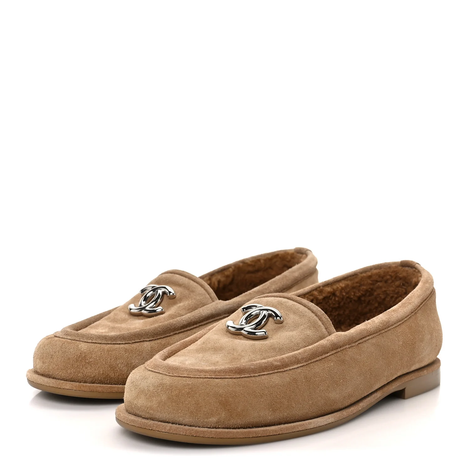 Suede Calfskin CC Loafers 36 Dark Beige - Image 4