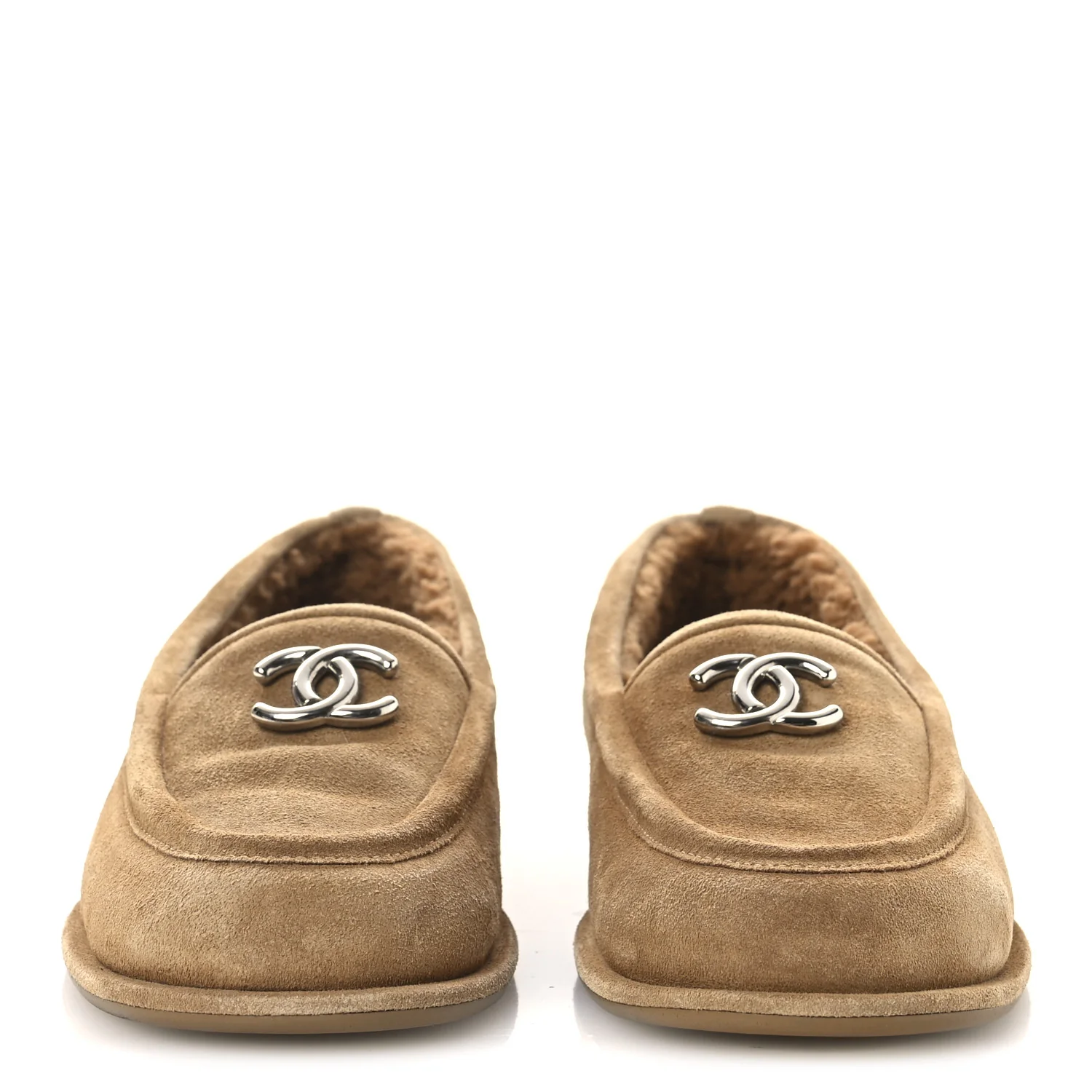 Suede Calfskin CC Loafers 36.5 Dark Beige - Image 3