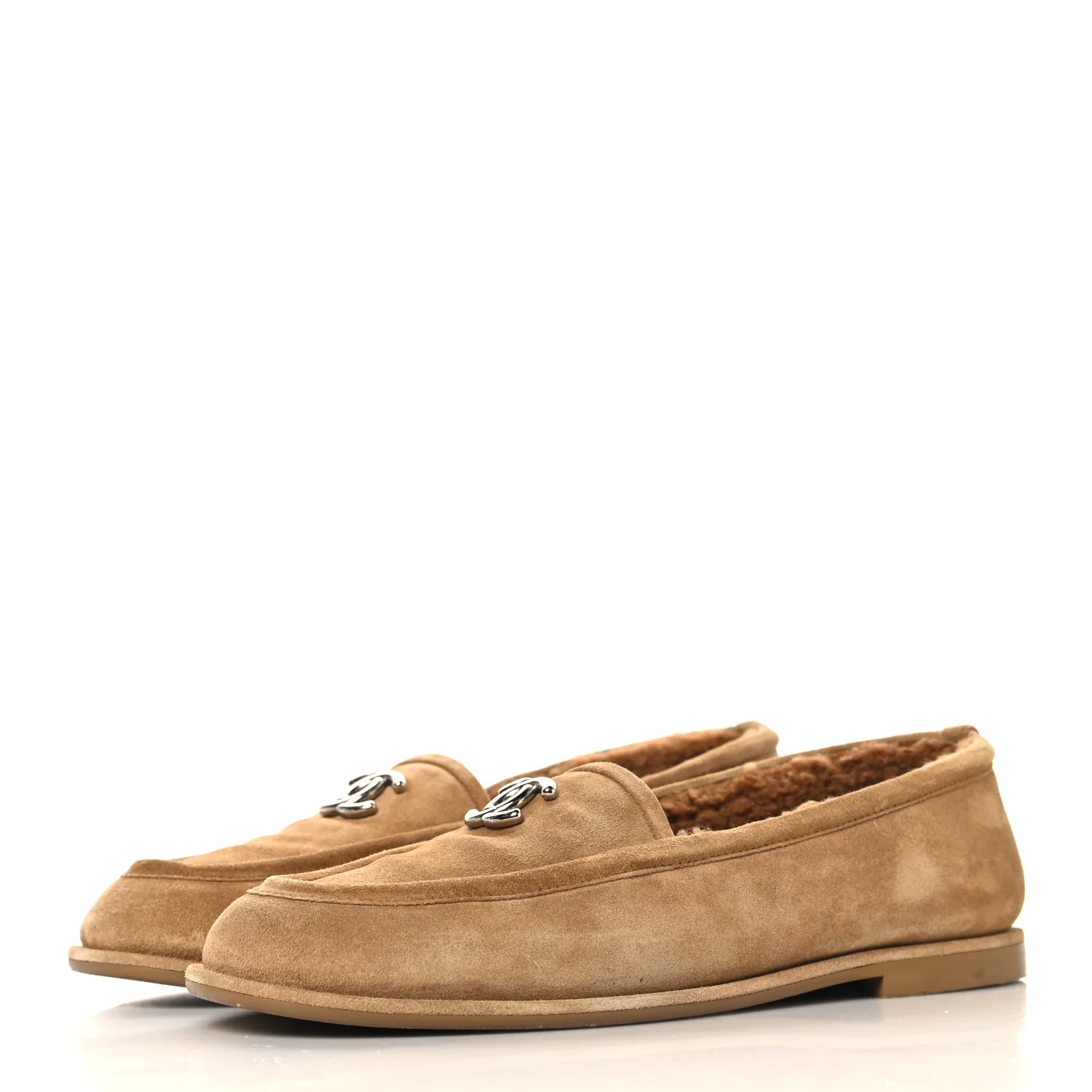 Suede Calfskin CC Loafers 41 Dark Beige - Image 4