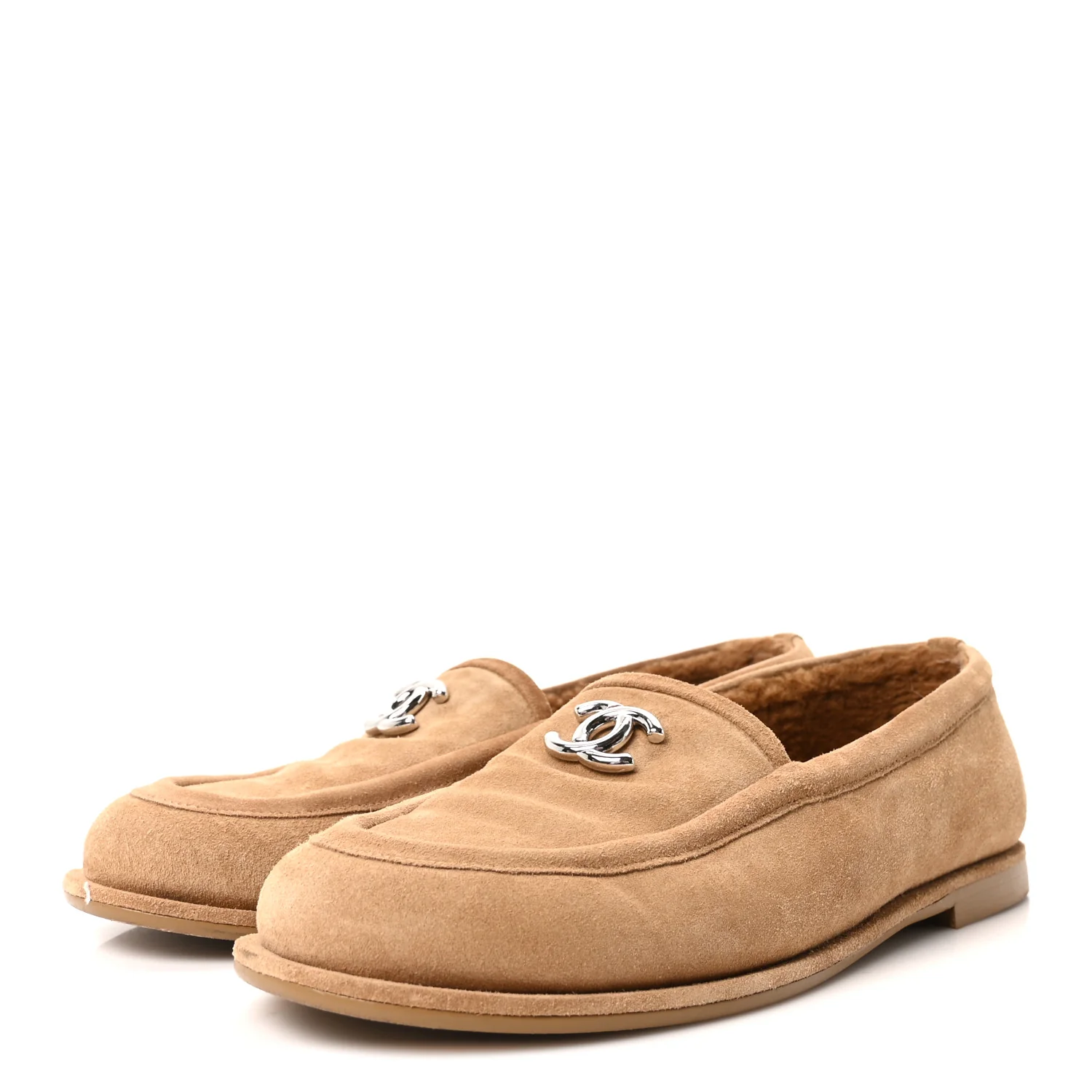 Suede Calfskin CC Loafers 41 Dark Beige - Image 4