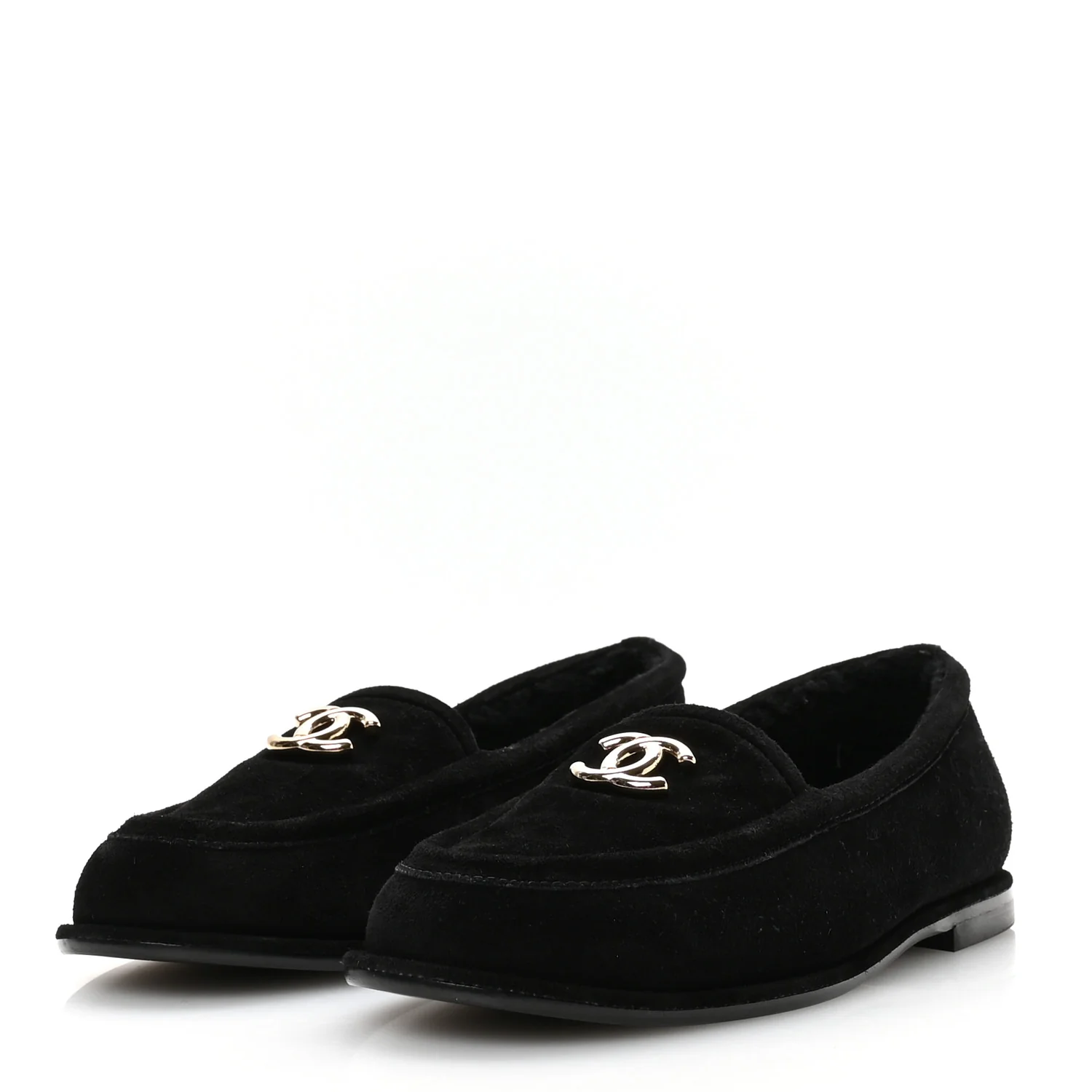 Suede Calfskin CC Mocassins 38 Black - Image 4