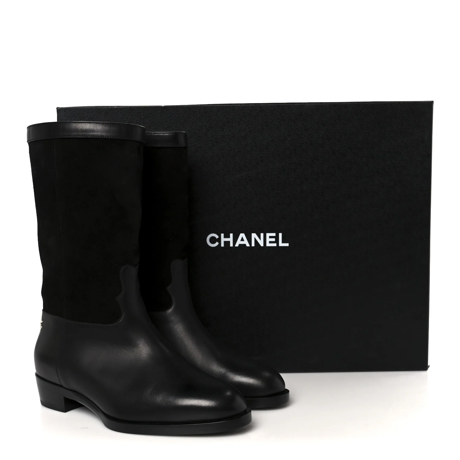 Suede Calfskin CC Short Boots 37.5 Black - Image 10