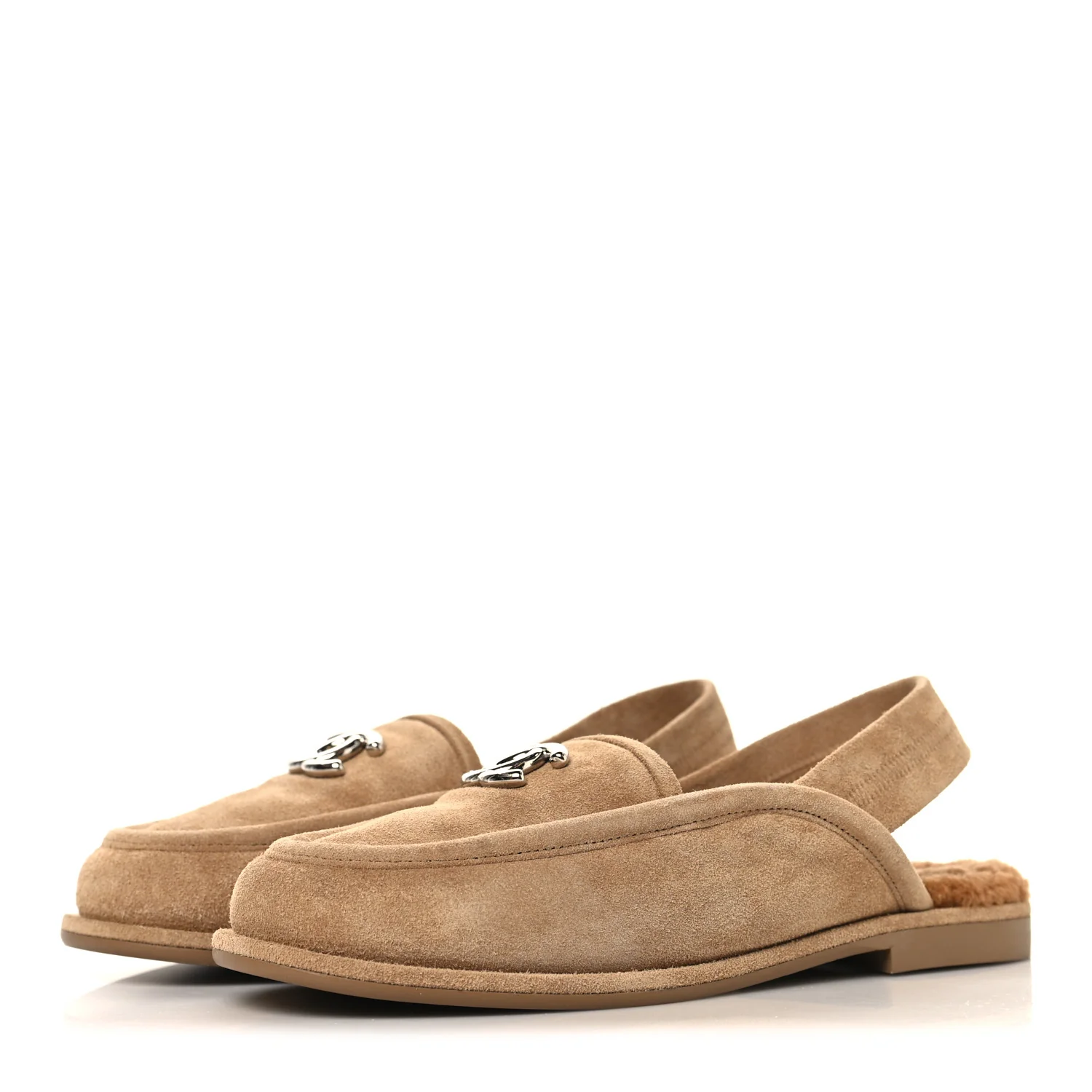 Suede Calfskin CC Slingback Loafers 35 Dark Beige - Image 4