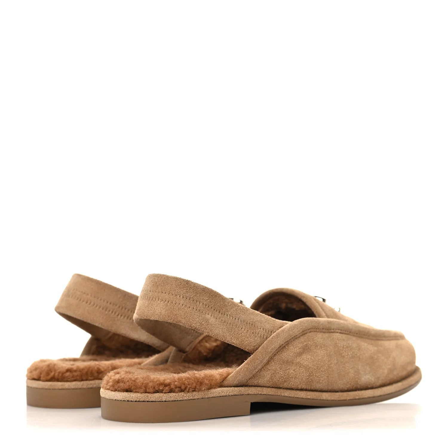 Suede Calfskin CC Slingback Loafers 35 Dark Beige - Image 5