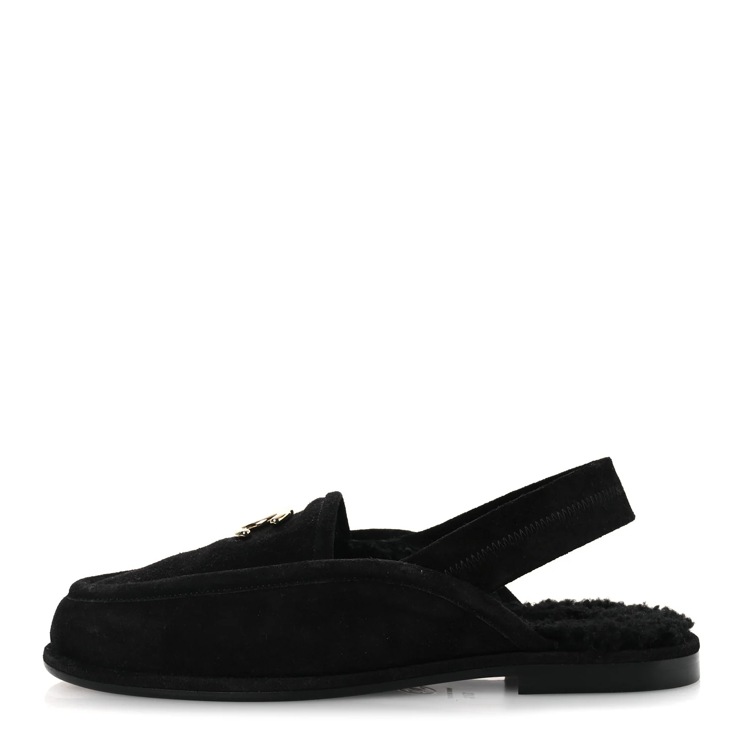 Suede Calfskin CC Slingback Loafers 37.5 Black