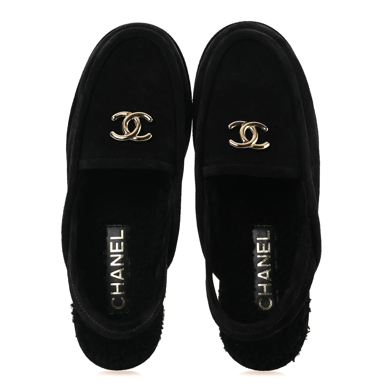 Suede Calfskin CC Slingback Loafers 37.5 Black - Image 2