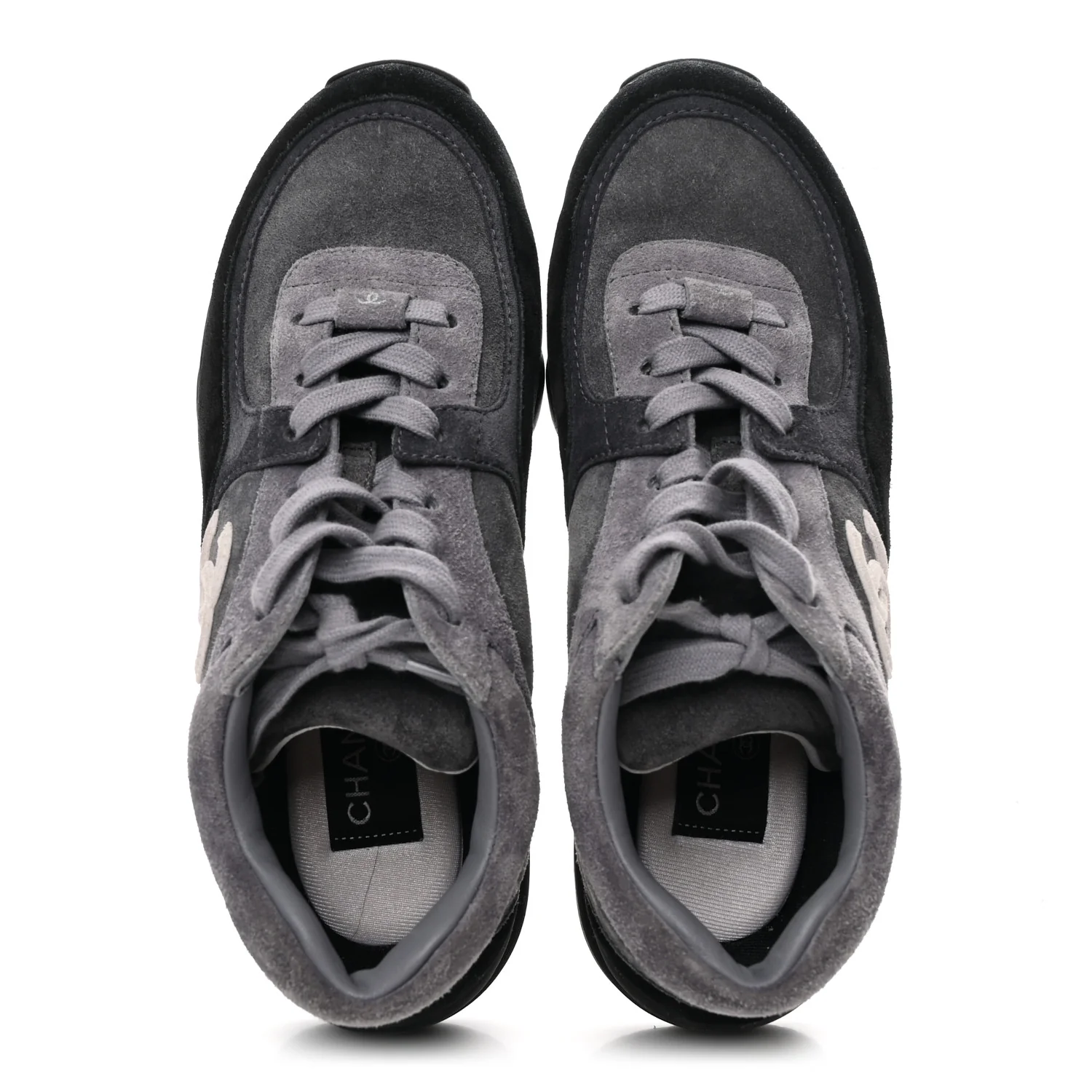 Suede Calfskin CC Sneakers 36.5 Black Grey - Image 2