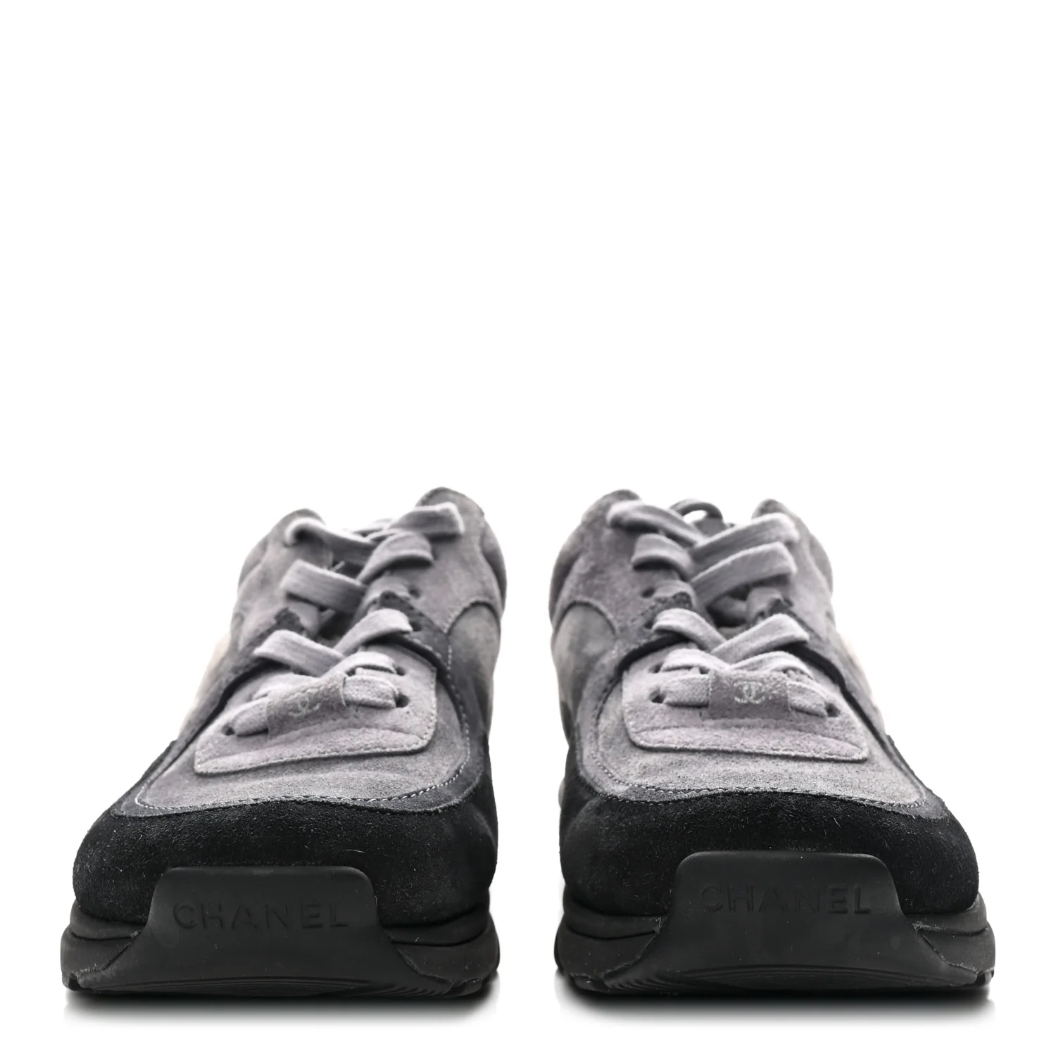 Suede Calfskin CC Sneakers 36.5 Black Grey - Image 3