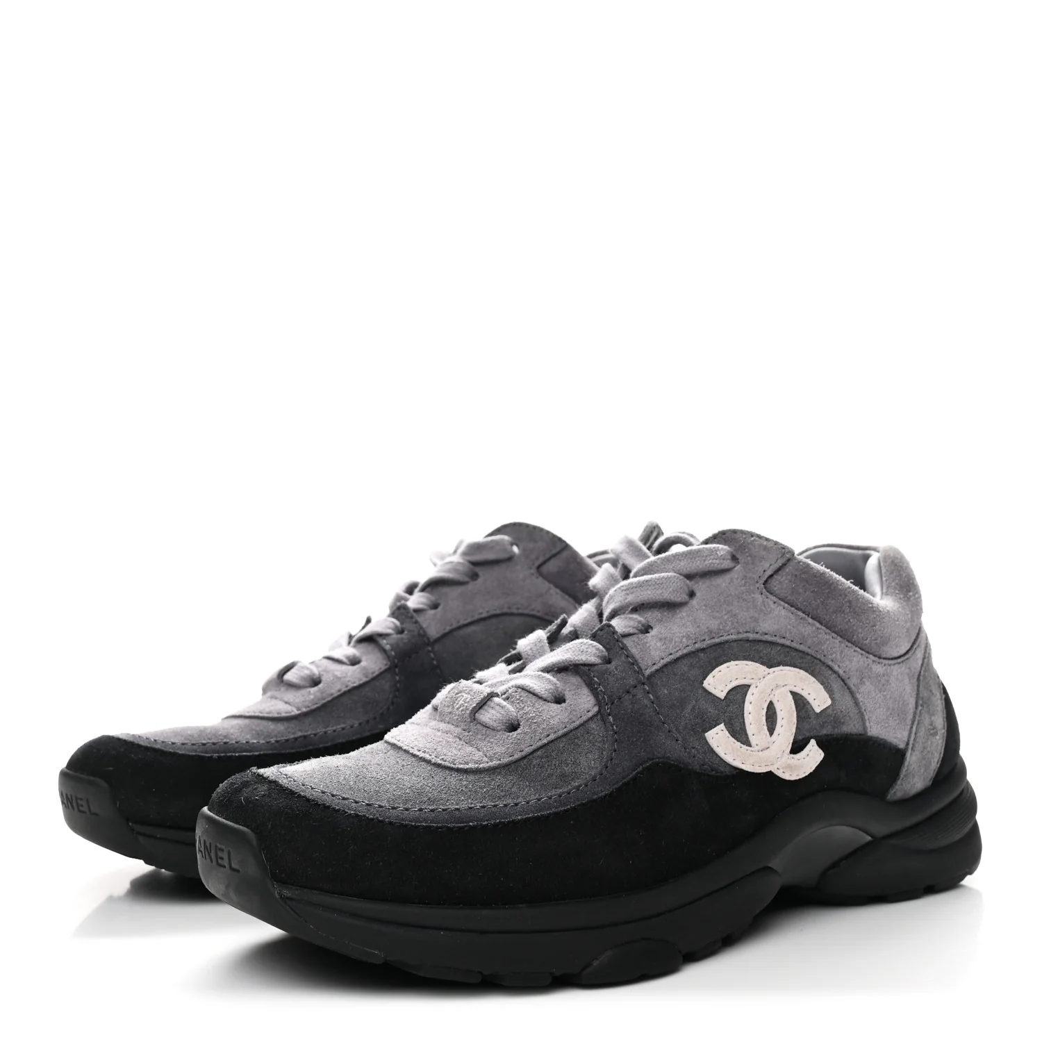 Suede Calfskin CC Sneakers 36.5 Black Grey - Image 4