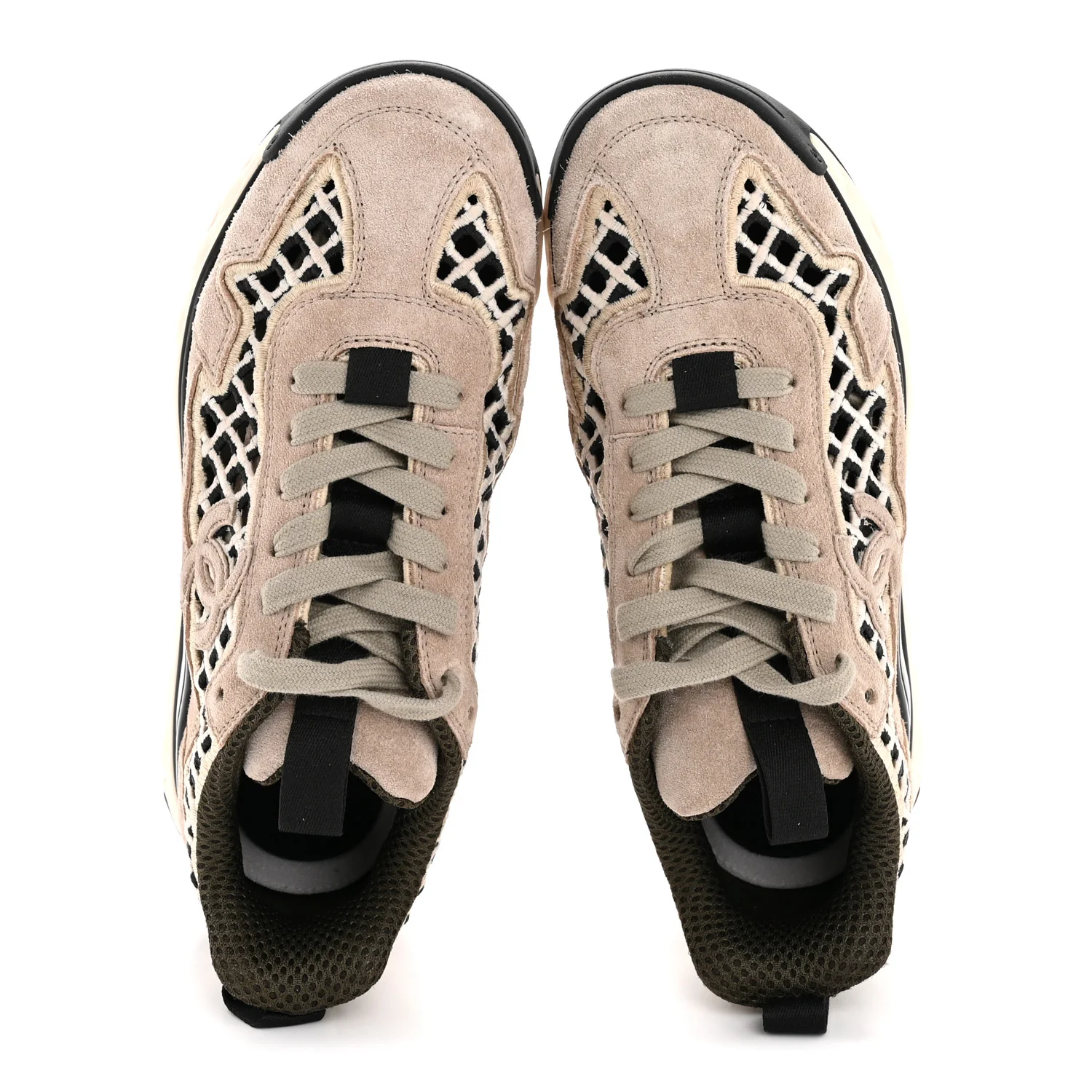 Suede Calfskin Embroidered CC Sneakers 35.5 Beige Black - Image 2