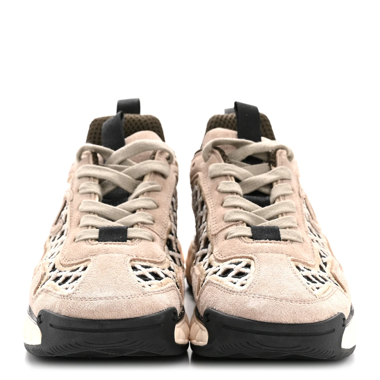 Suede Calfskin Embroidered CC Sneakers 35.5 Beige Black - Image 3